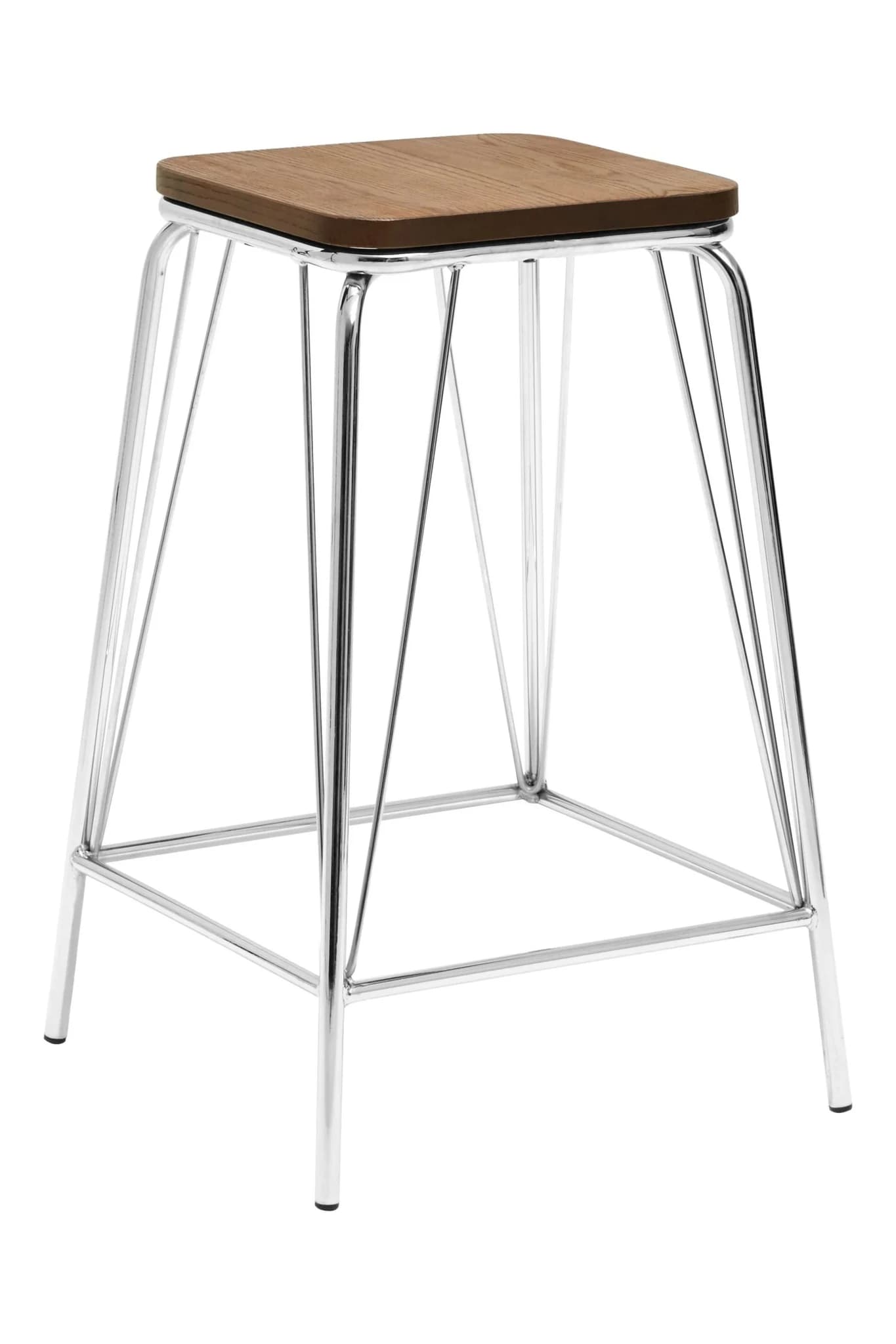 District Chrome Metal And Elm Wood Square Bar Stool - Seating, photo 4 of 5