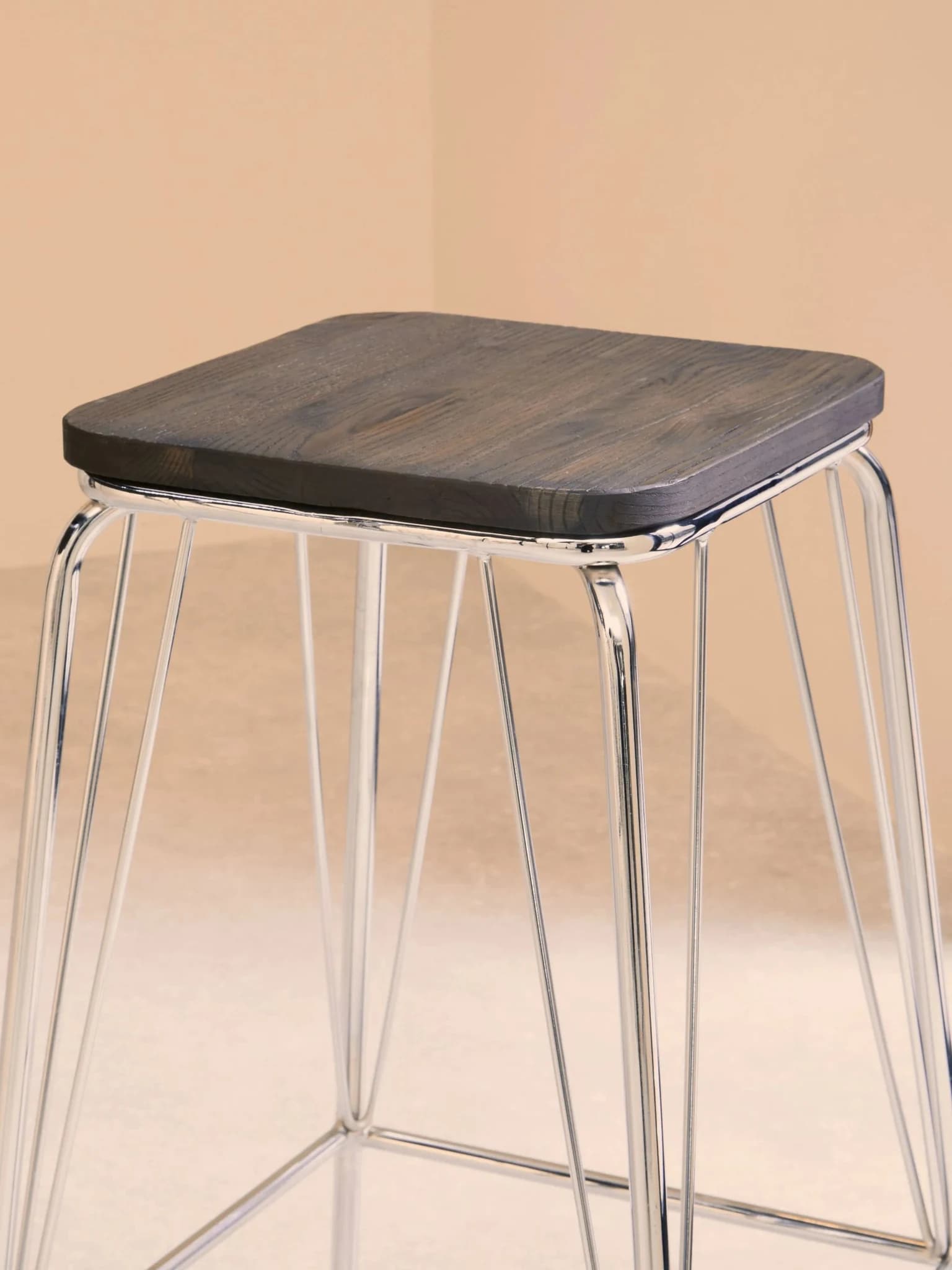District Chrome Metal And Elm Wood Square Bar Stool - Seating, photo 2 of 5