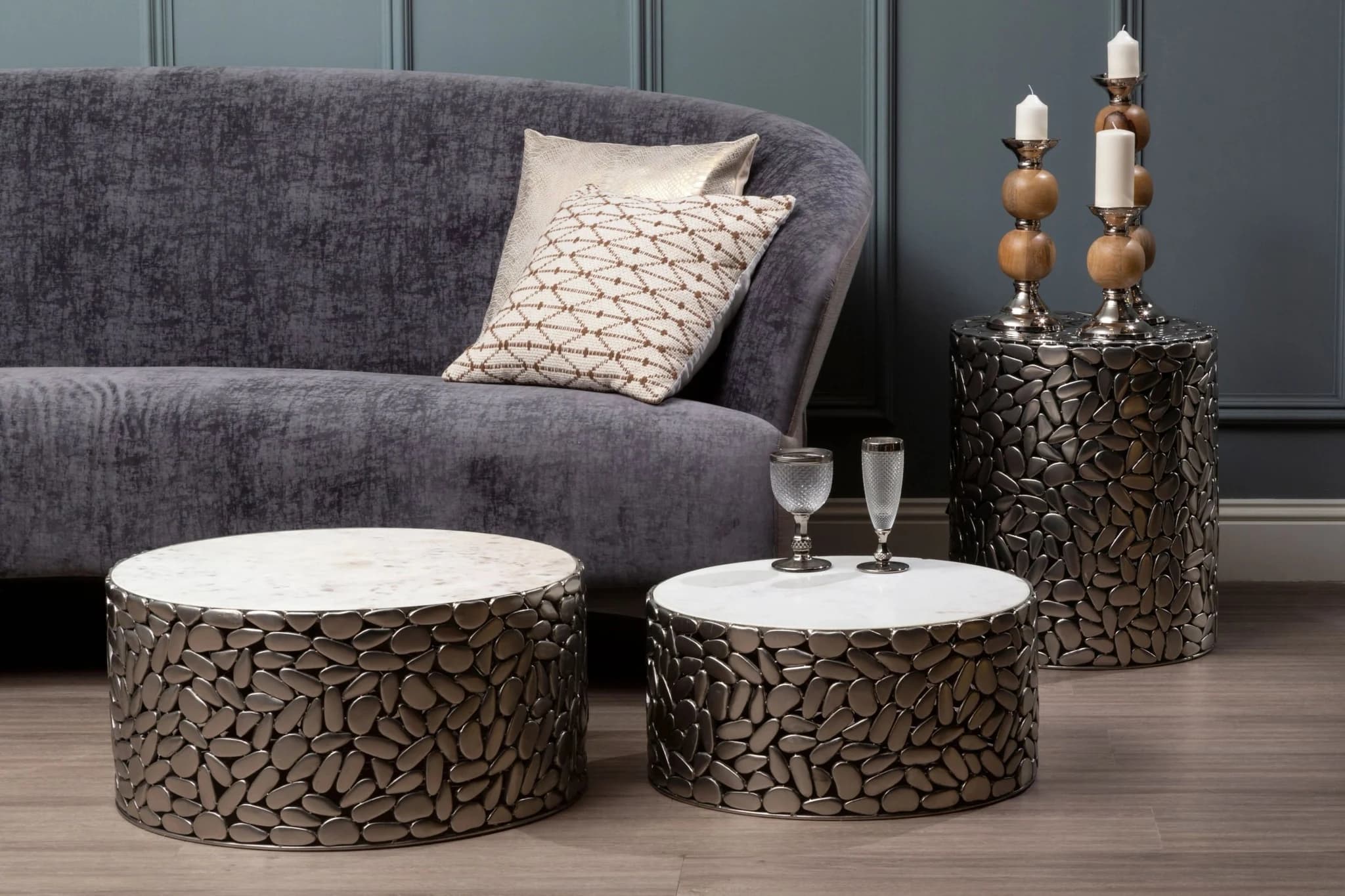 Reine 3 Seat Grey Velvet Sofa - Seating, photo 3 of 6