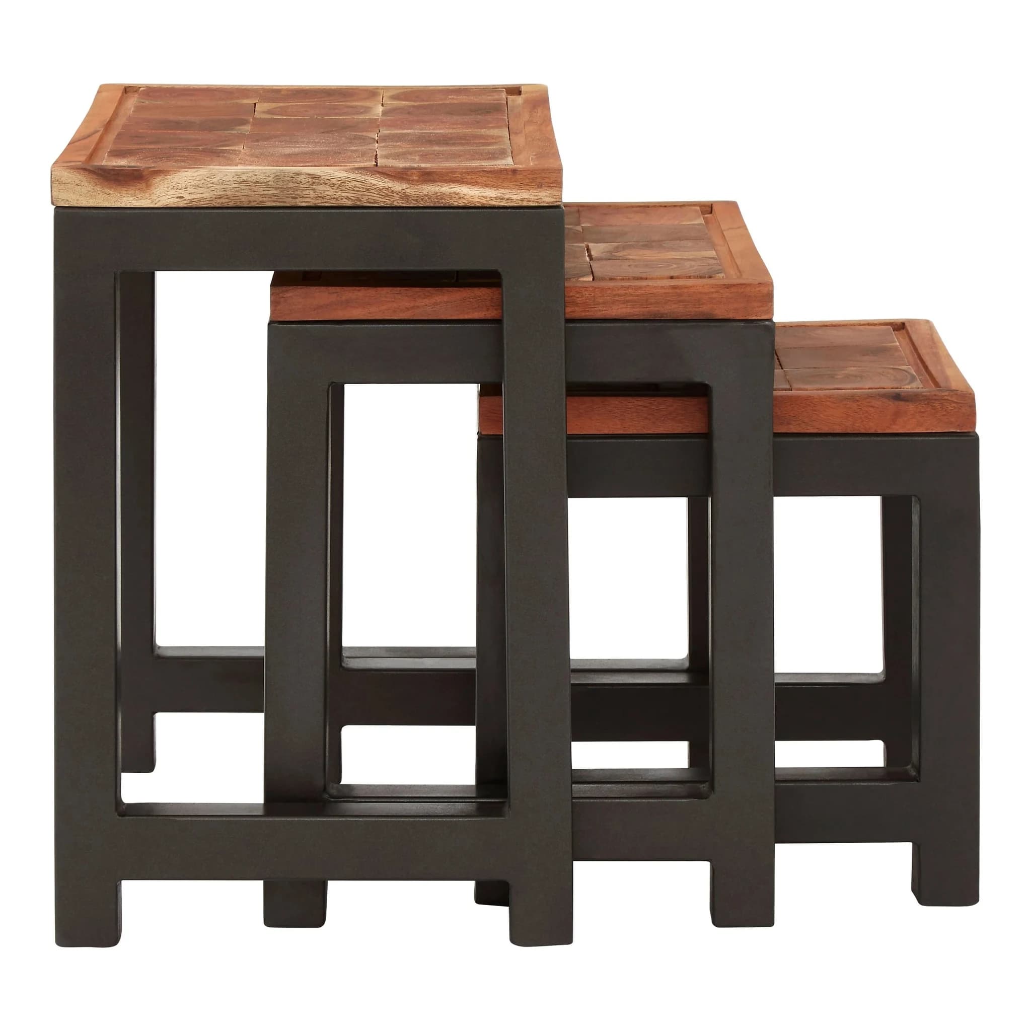 Artisan Set of Three Acacia Wood and Metal Nesting Tables - Tables, photo 2 of 5