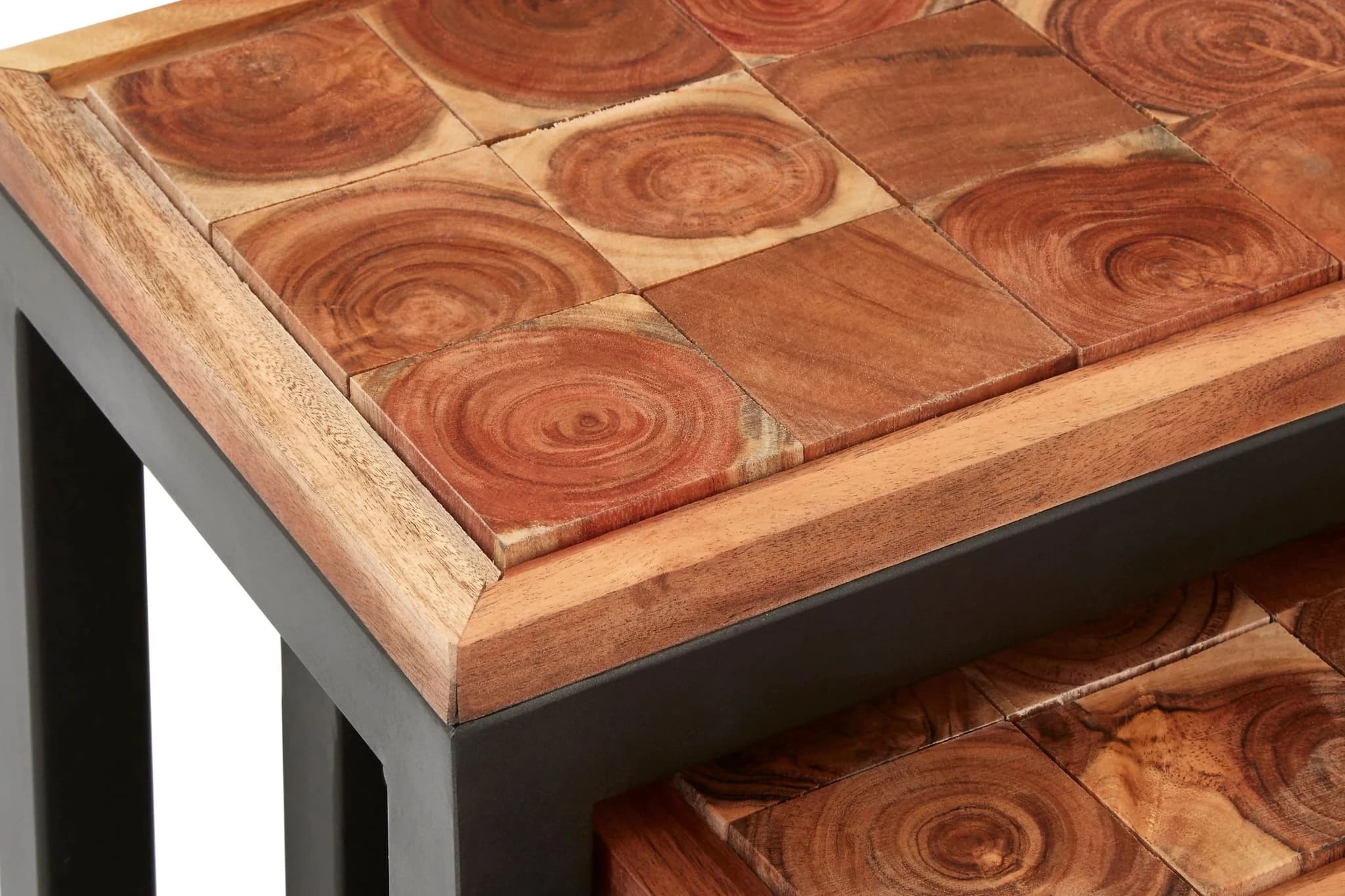 Artisan Set of Three Acacia Wood and Metal Nesting Tables - Tables, photo 5 of 5