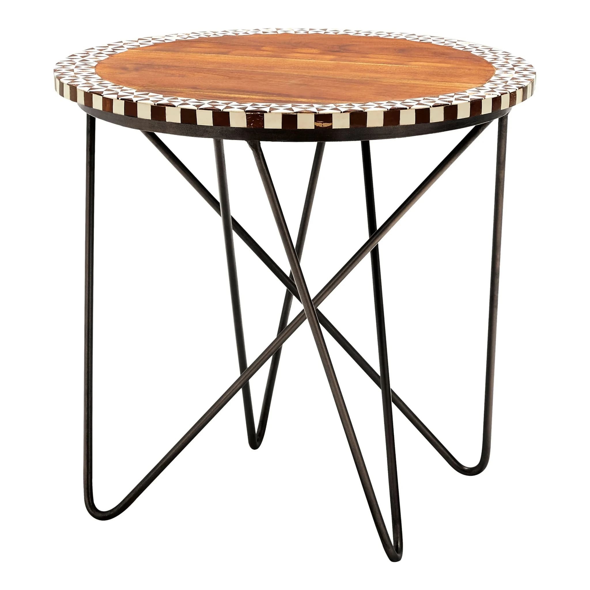 Artisan Round Acacia Wood Side Table with Mosaic Edge - Tables, photo 4 of 6