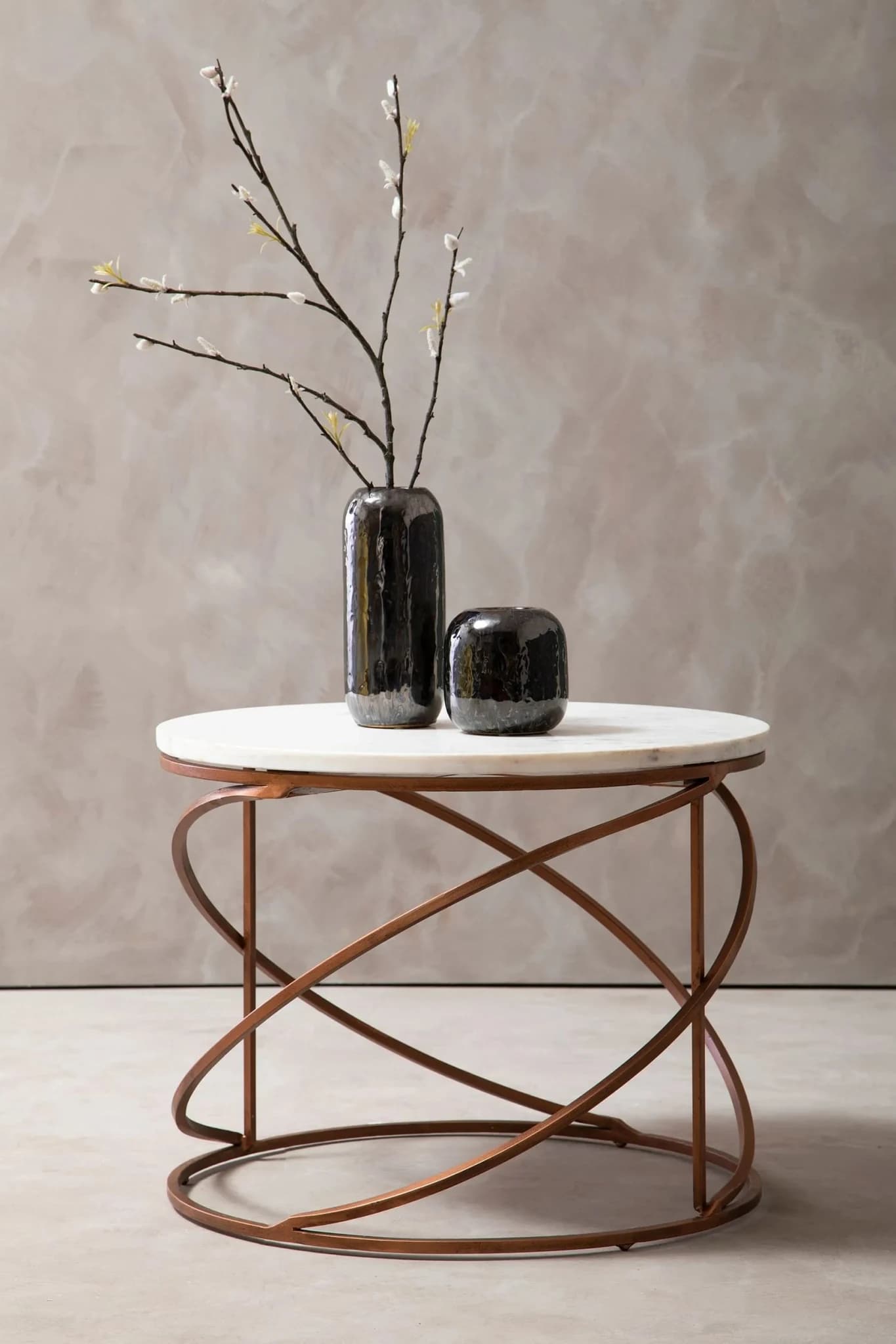 Nirav White Marble and Brass Finish Coffee Table - Tables, photo 2 of 3