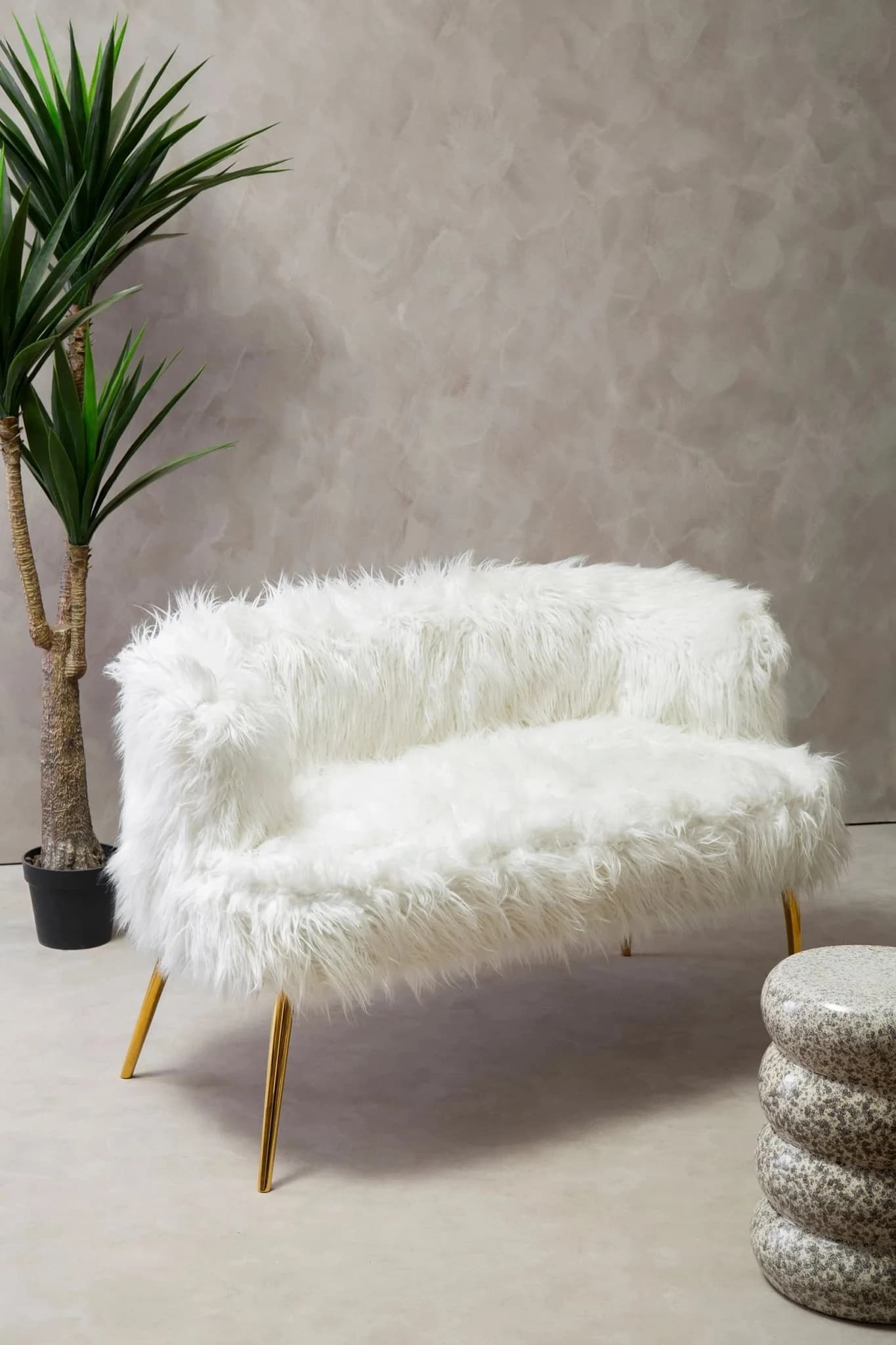 Clarence Fur Effect 2 Seater Sofa with Gold Legs - Seating, photo 3 of 8