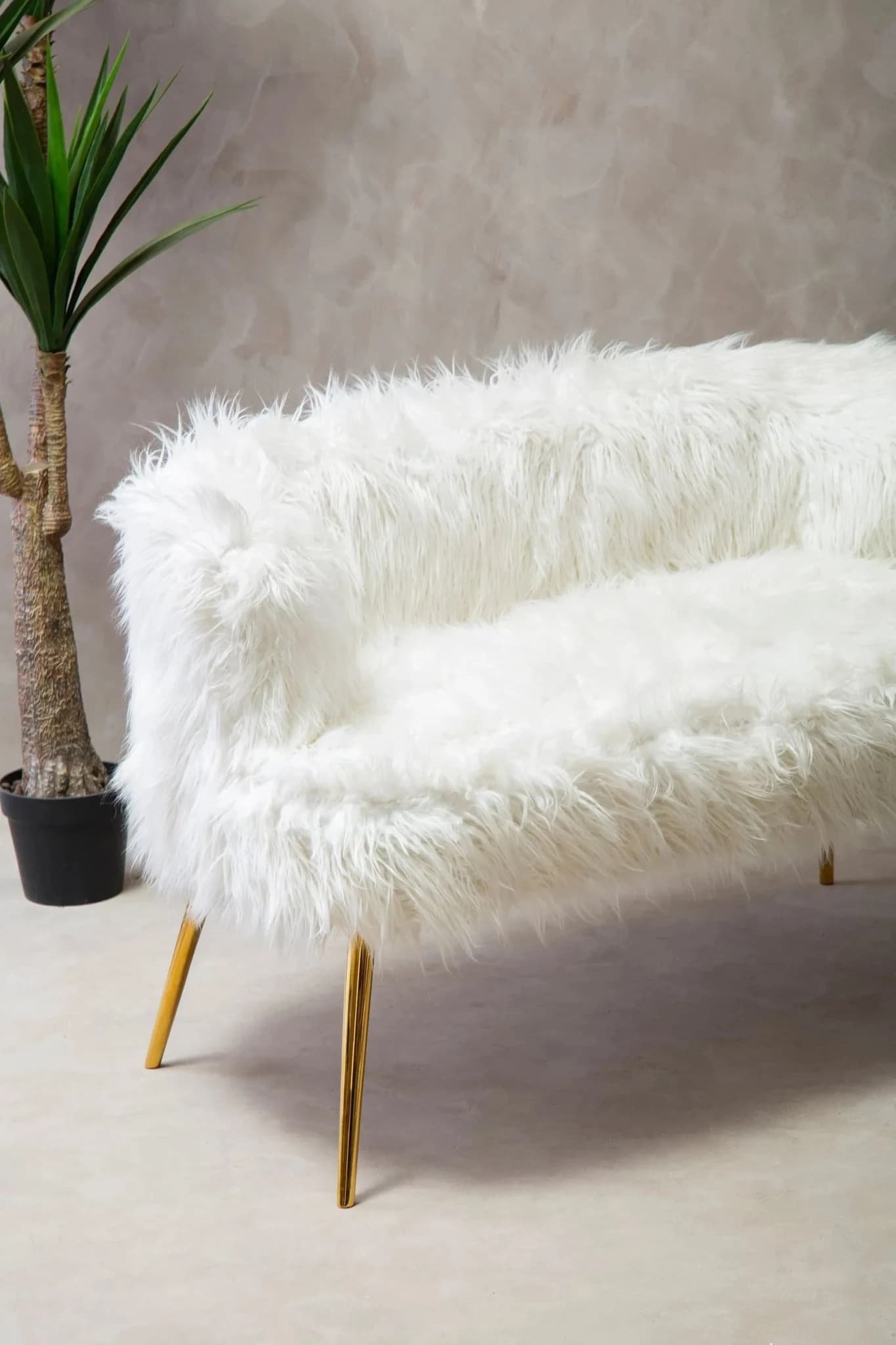 Clarence Fur Effect 2 Seater Sofa with Gold Legs - Seating, photo 2 of 8