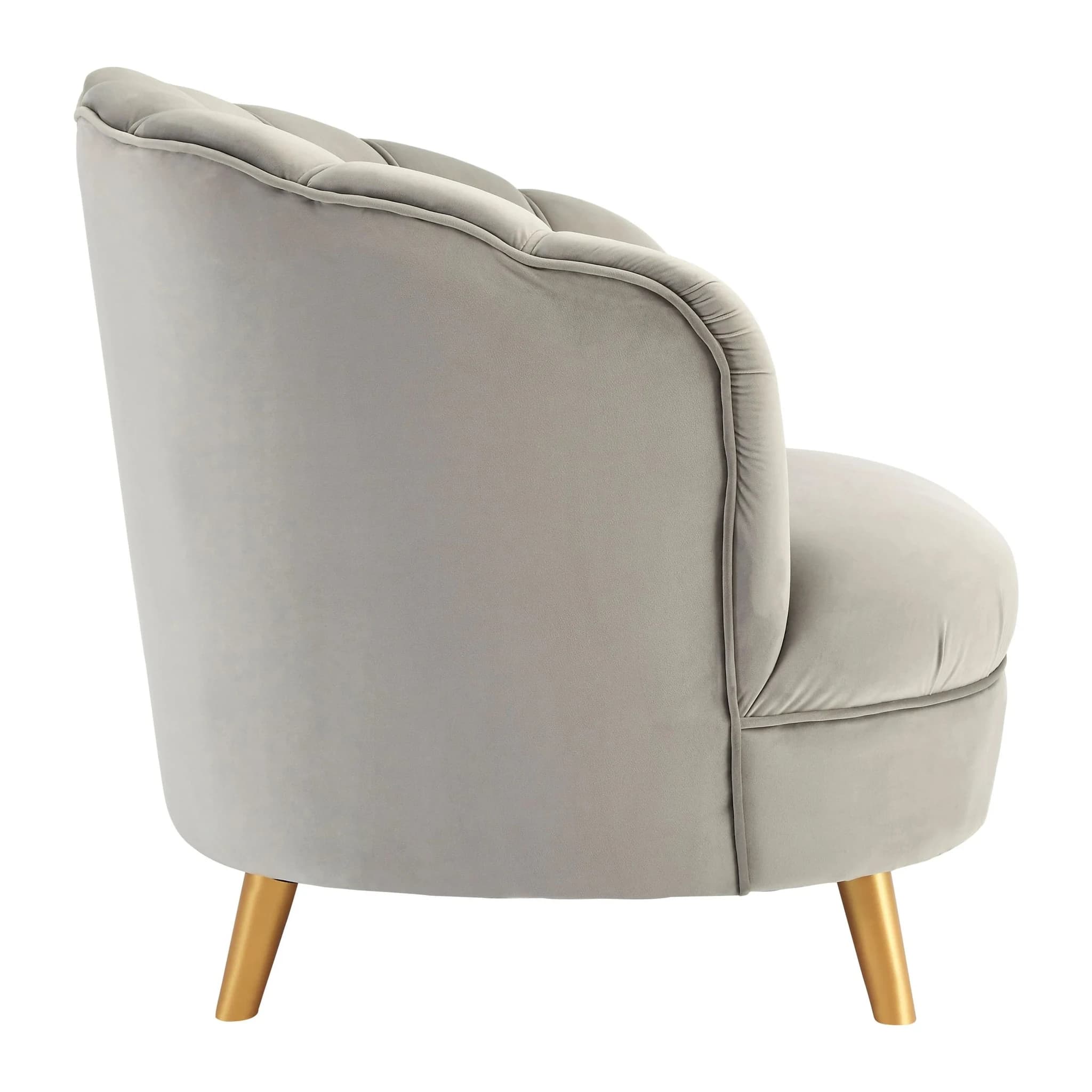 Orlina Grey Velvet Scalloped Curved Chair With Gold Wood Legs - Seating, photo 6 of 8