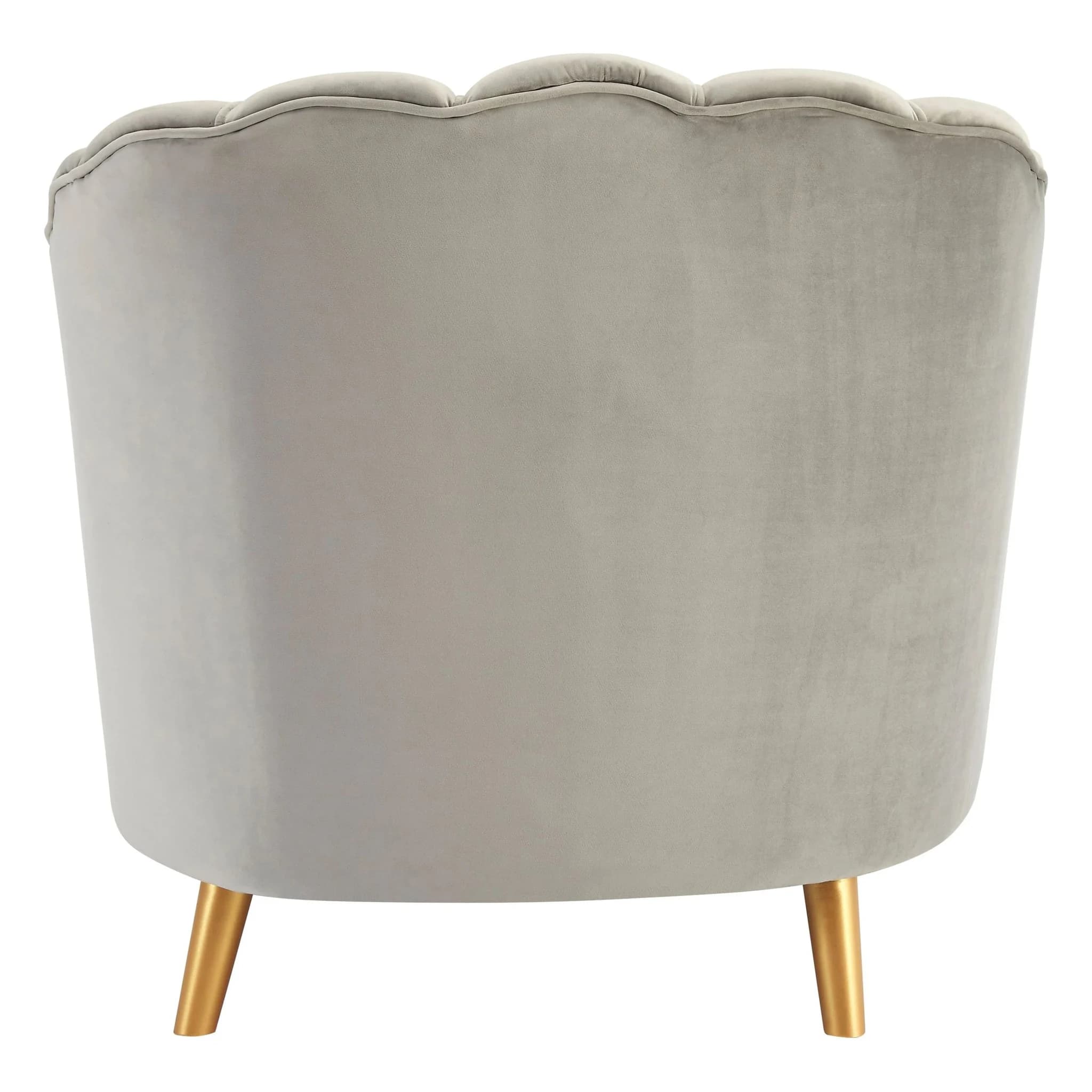 Orlina Grey Velvet Scalloped Curved Chair With Gold Wood Legs - Seating, photo 5 of 8
