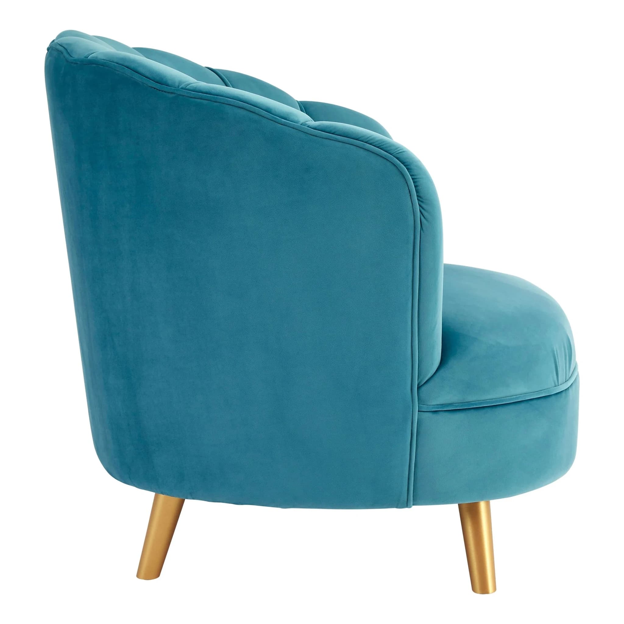 Orlina Blue Velvet Scalloped Curved Chair With Gold Wood Legs - Seating, photo 8 of 8