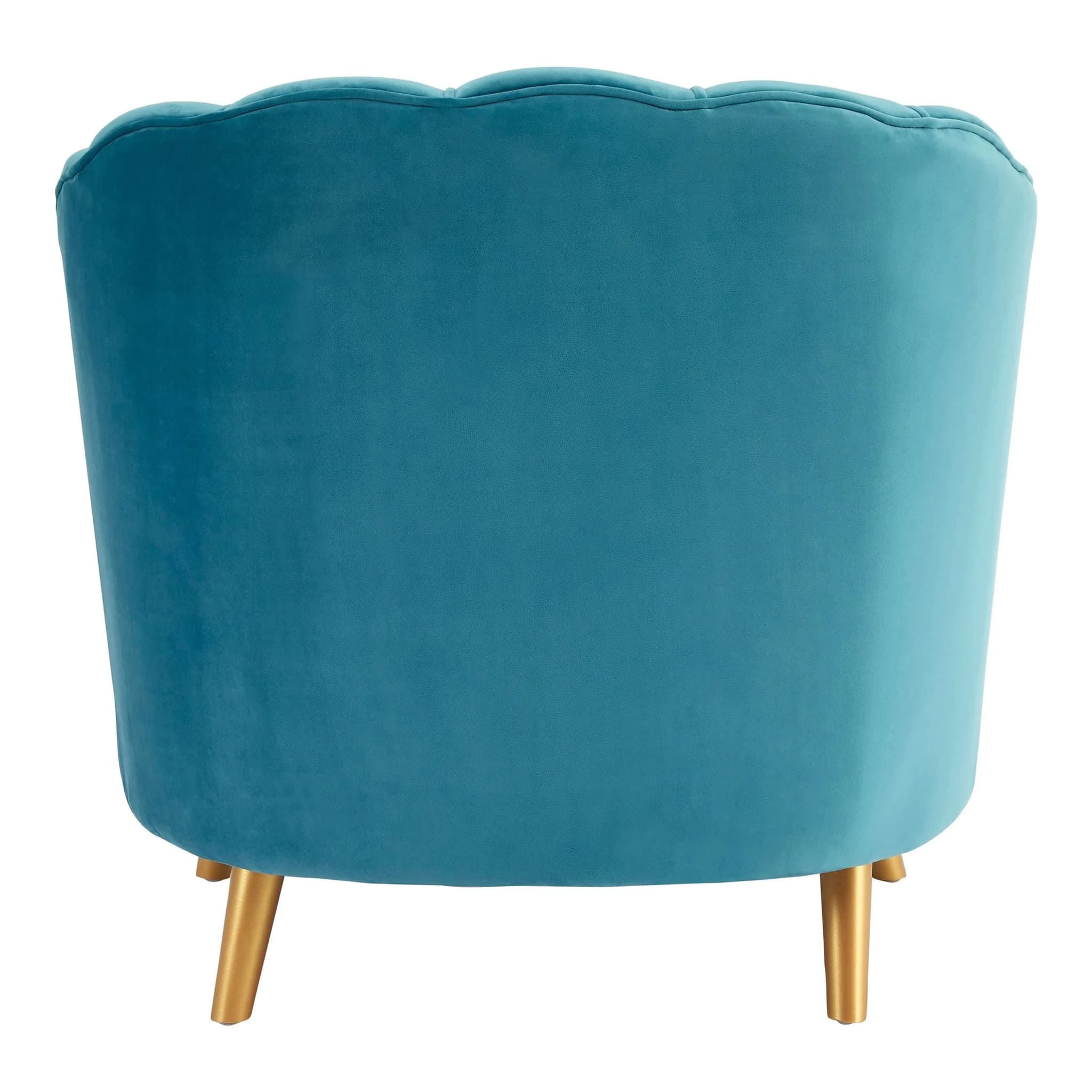 Orlina Blue Velvet Scalloped Curved Chair With Gold Wood Legs - Seating, photo 7 of 8