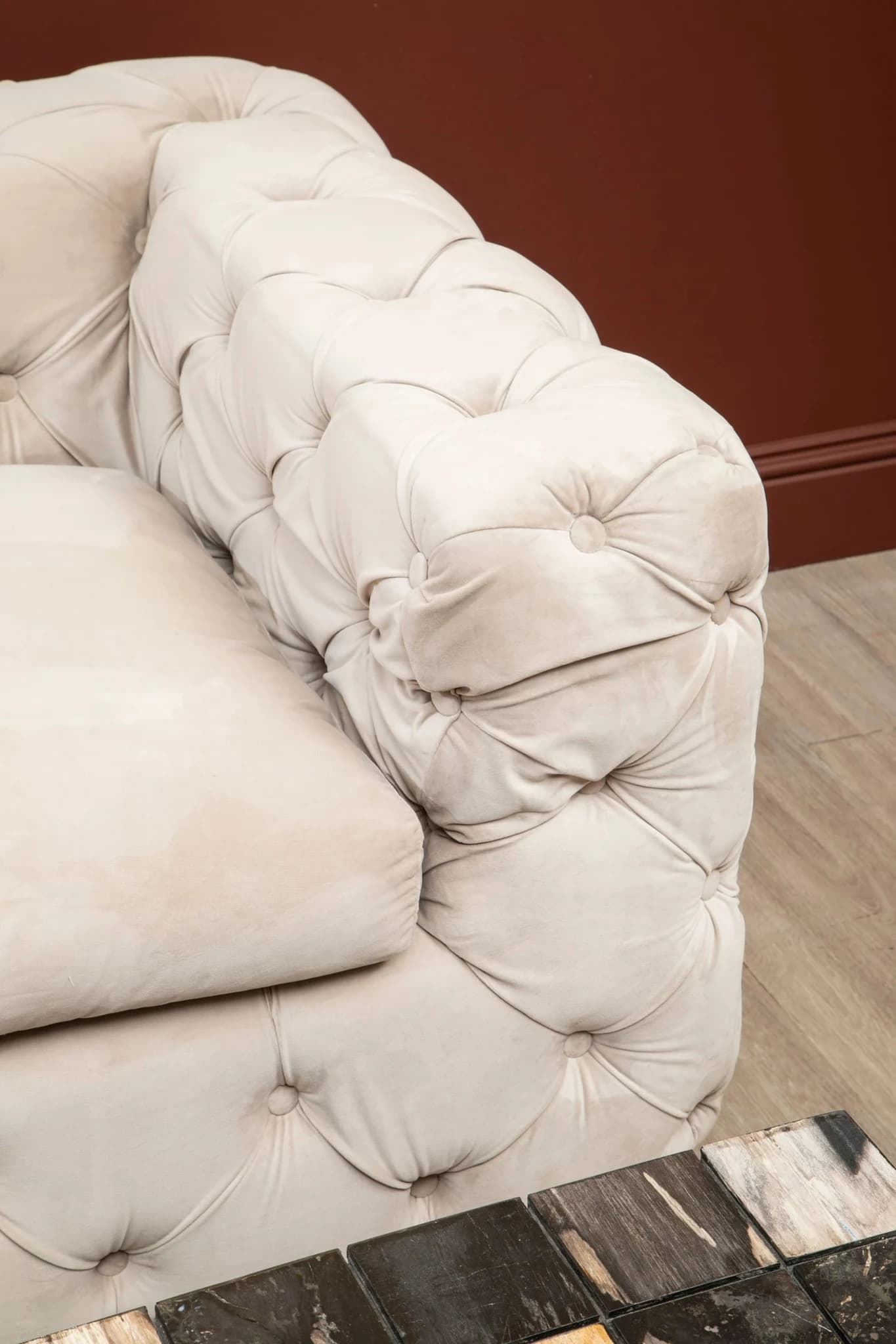 Ophelia 3 Seat Beige Velvet Sofa - Seating, photo 2 of 8