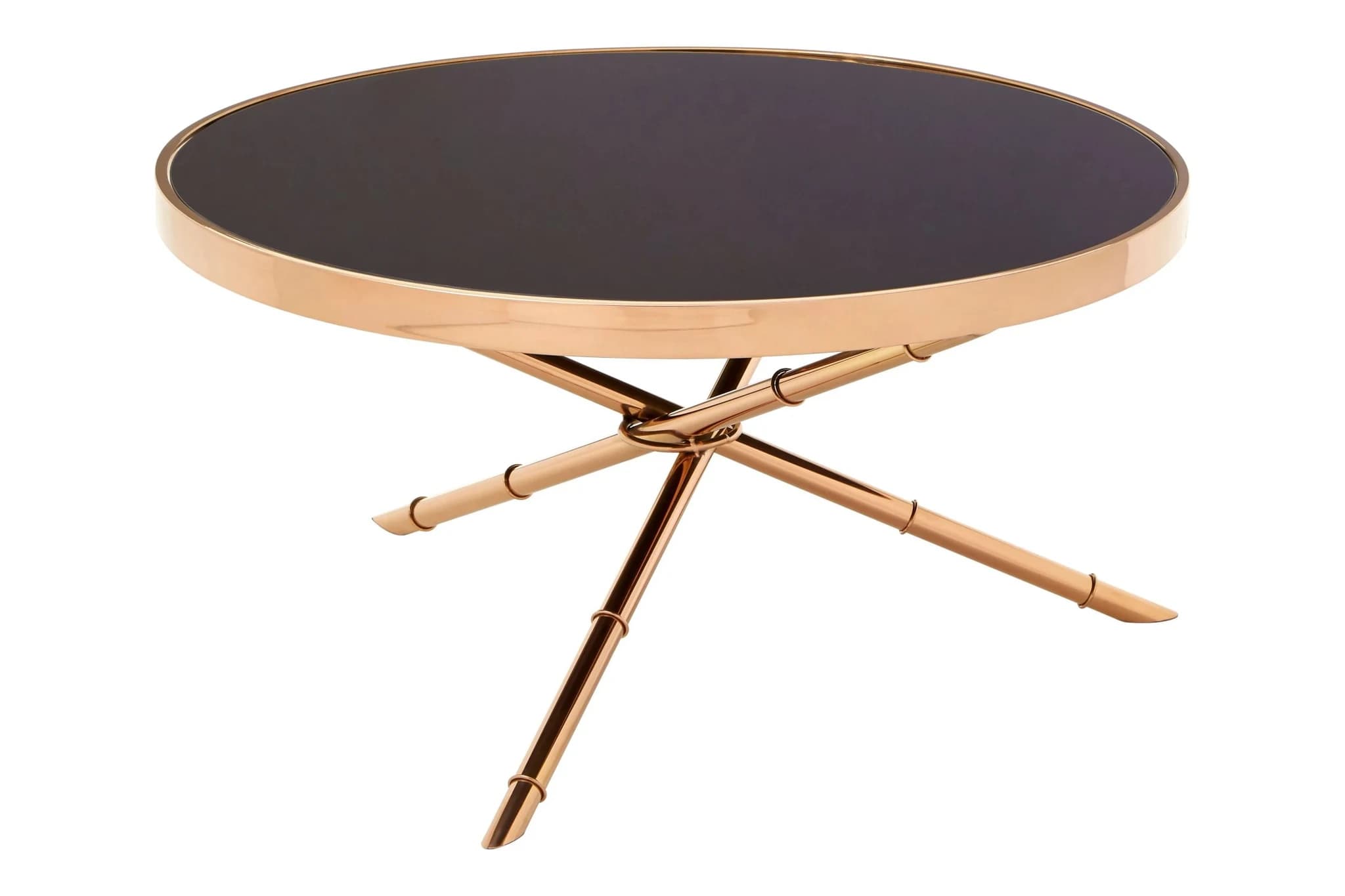 Alvaro Round Coffee Table with Rose Gold Legs and Black Glass Top - Tables, photo 2 of 4