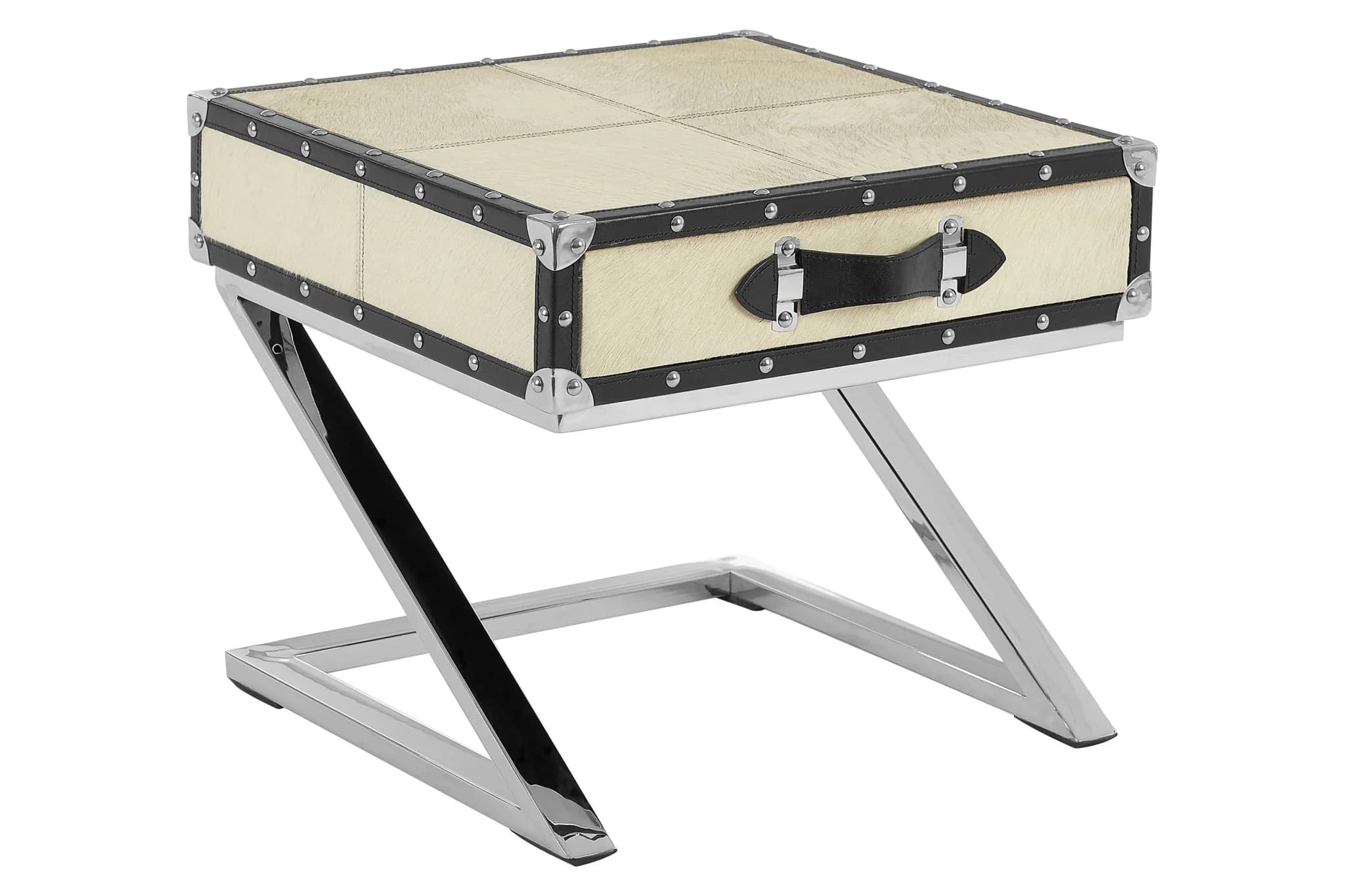 Kensington Townhouse Natural Hair on Leather Leather Side Table with Drawer - Tables, photo 4 of 6