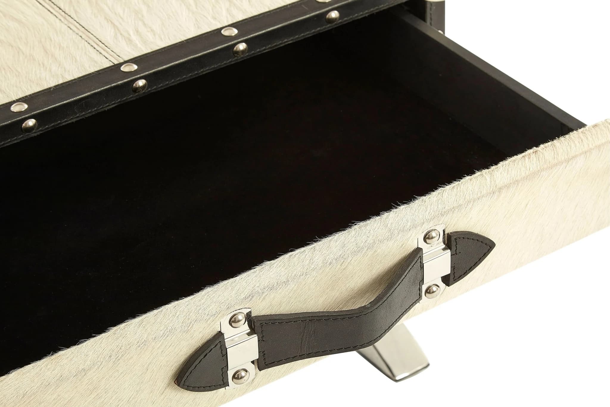 Kensington Townhouse Natural Hair on Leather Leather Side Table with Drawer - Tables, photo 5 of 6