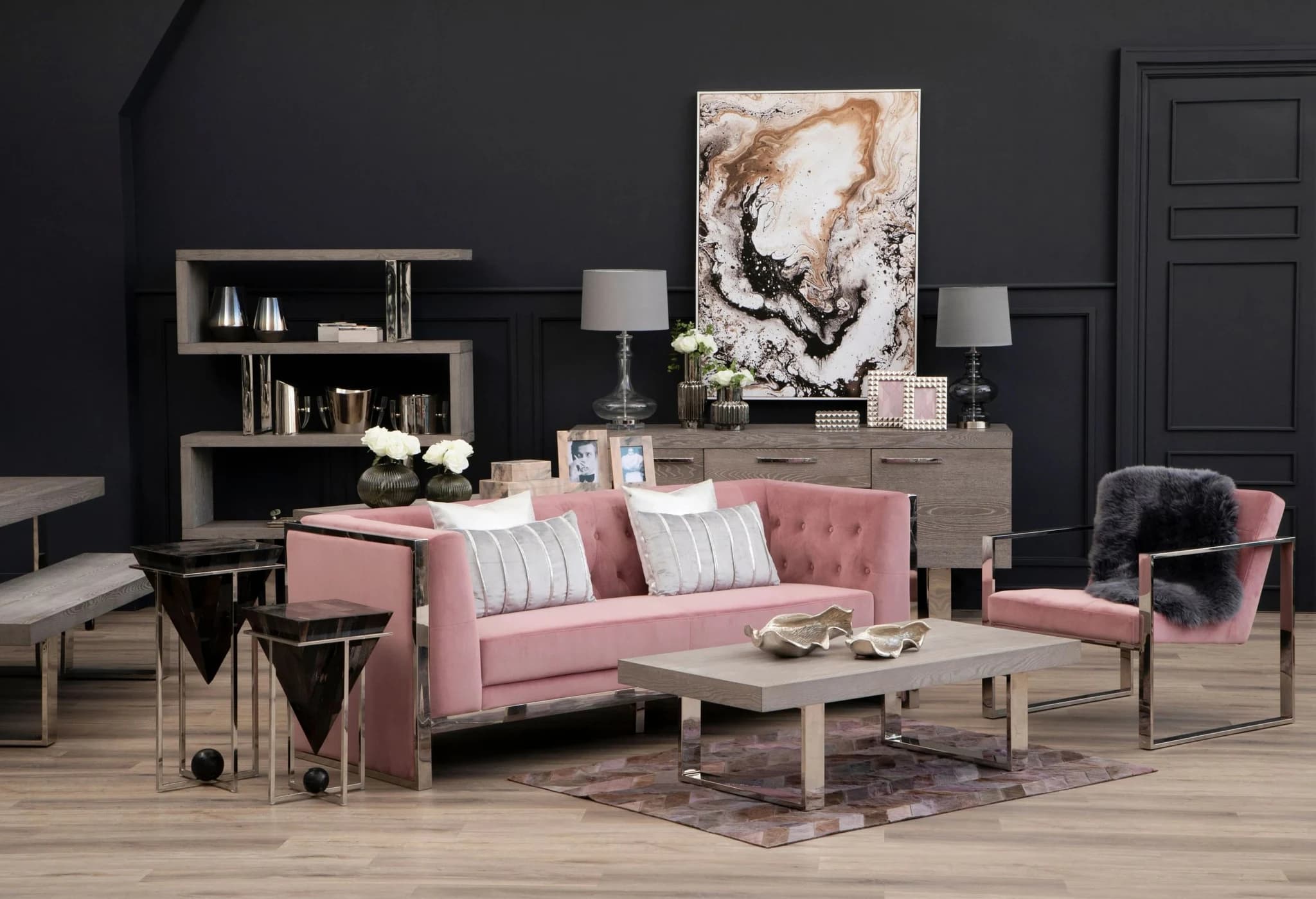 Vogue Pink Velvet 3 Seater Sofa - Seating, photo 3 of 8