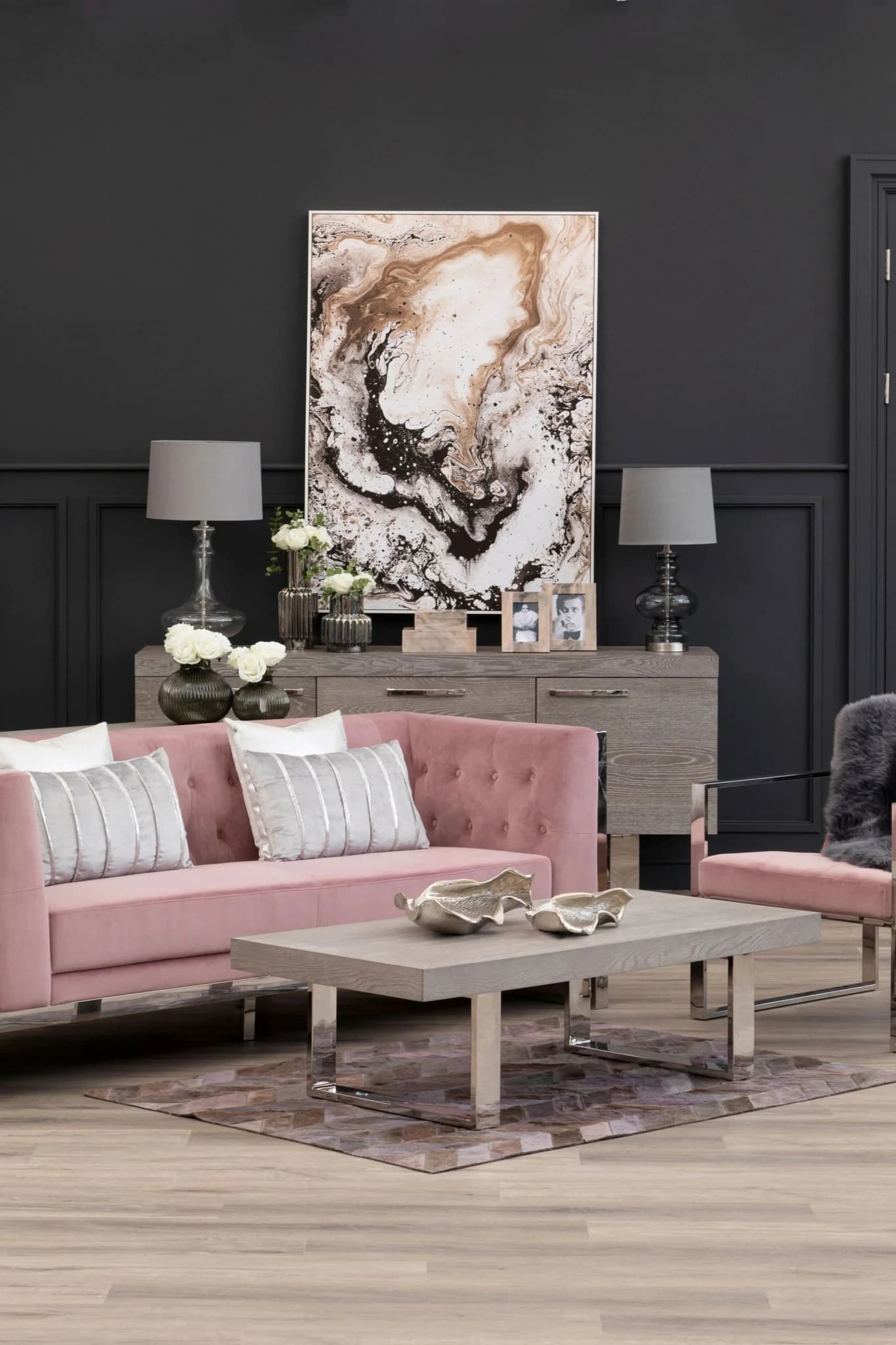 Vogue Pink Velvet 3 Seater Sofa - Seating, photo 2 of 8