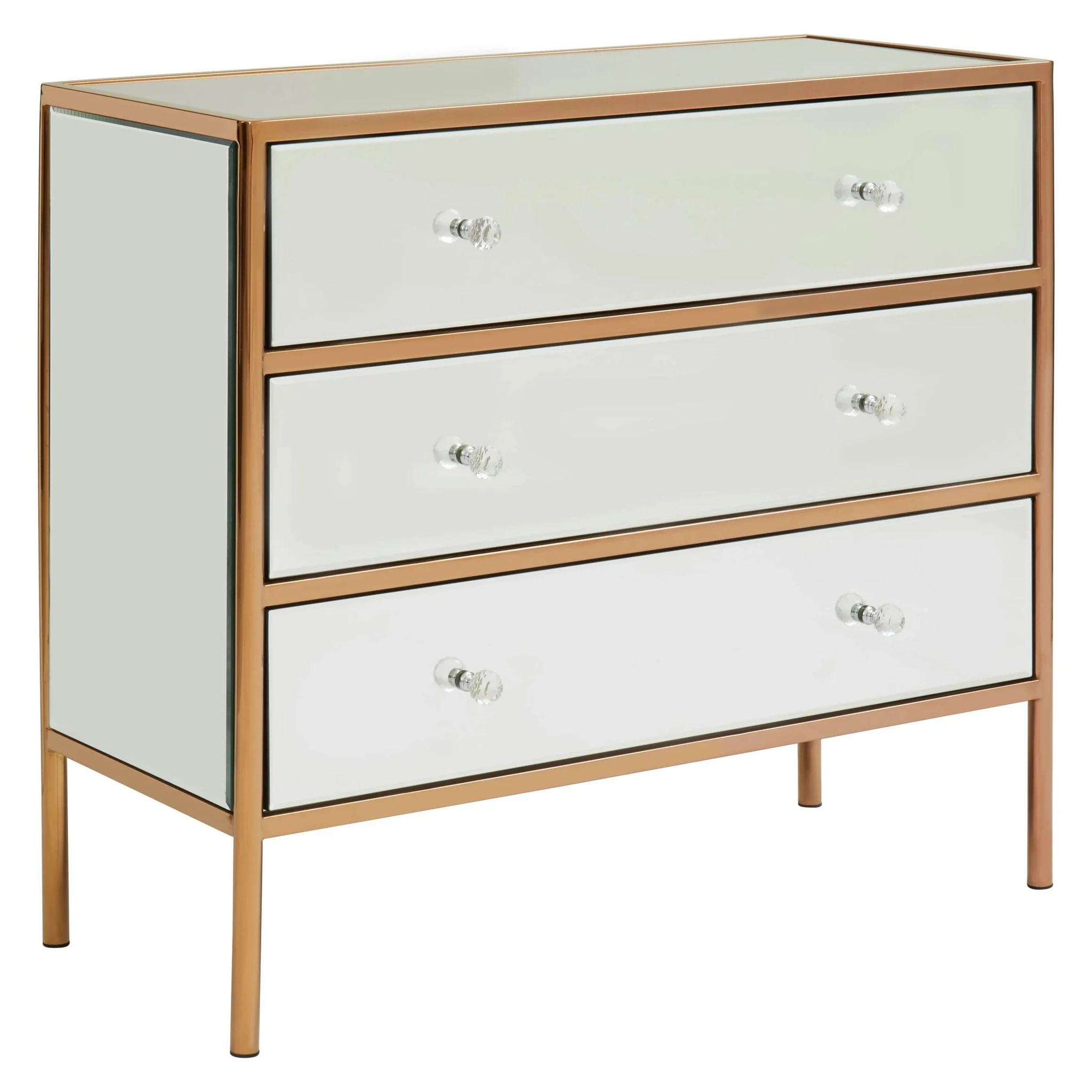 Goldie Mirrored and Rose Gold Finish Chest of 3 Drawers - Furniture, photo 3 of 8