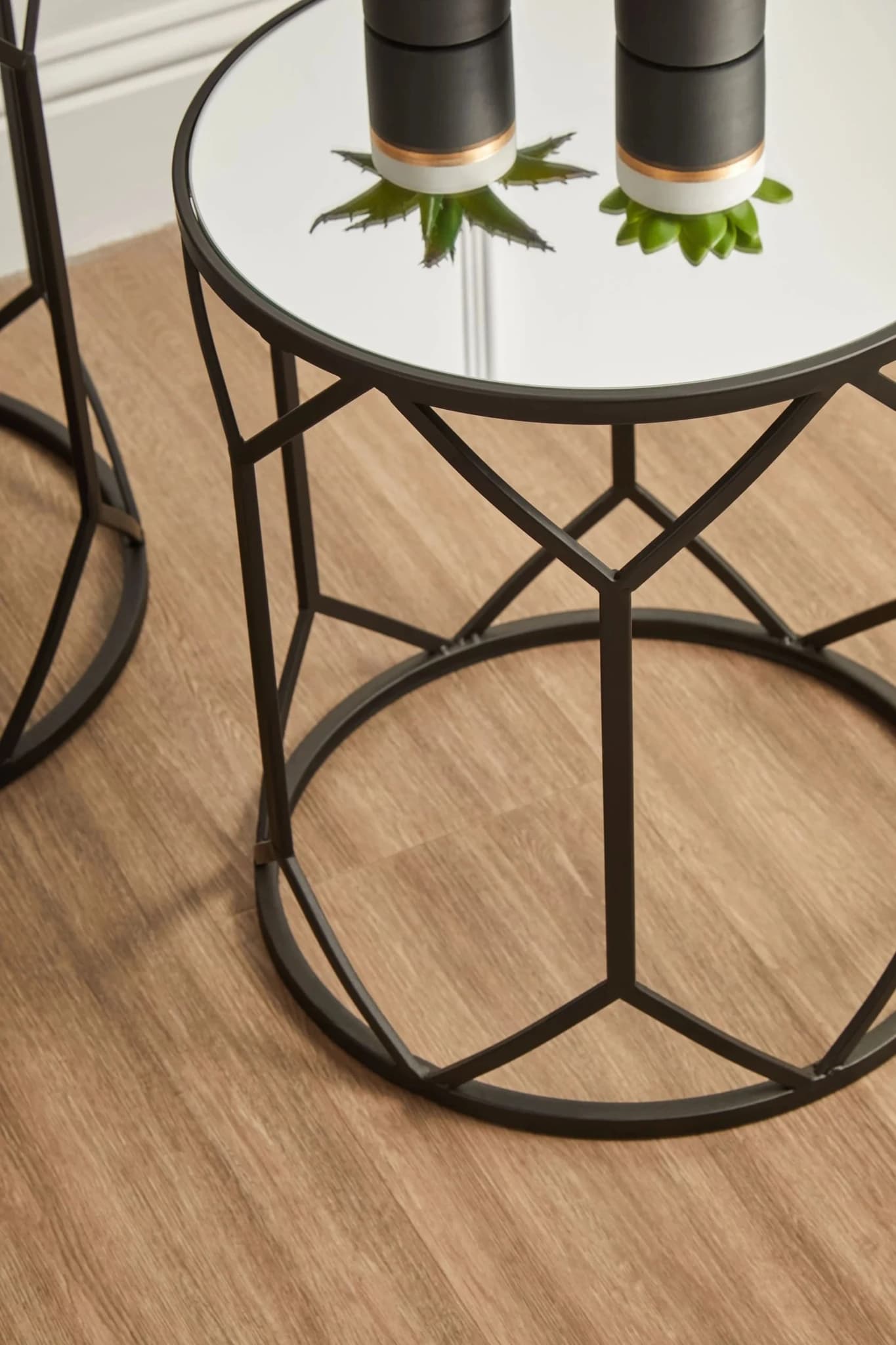 Avantis Mirror and Black Metal Set Of 2 Side Tables - Tables, photo 2 of 7
