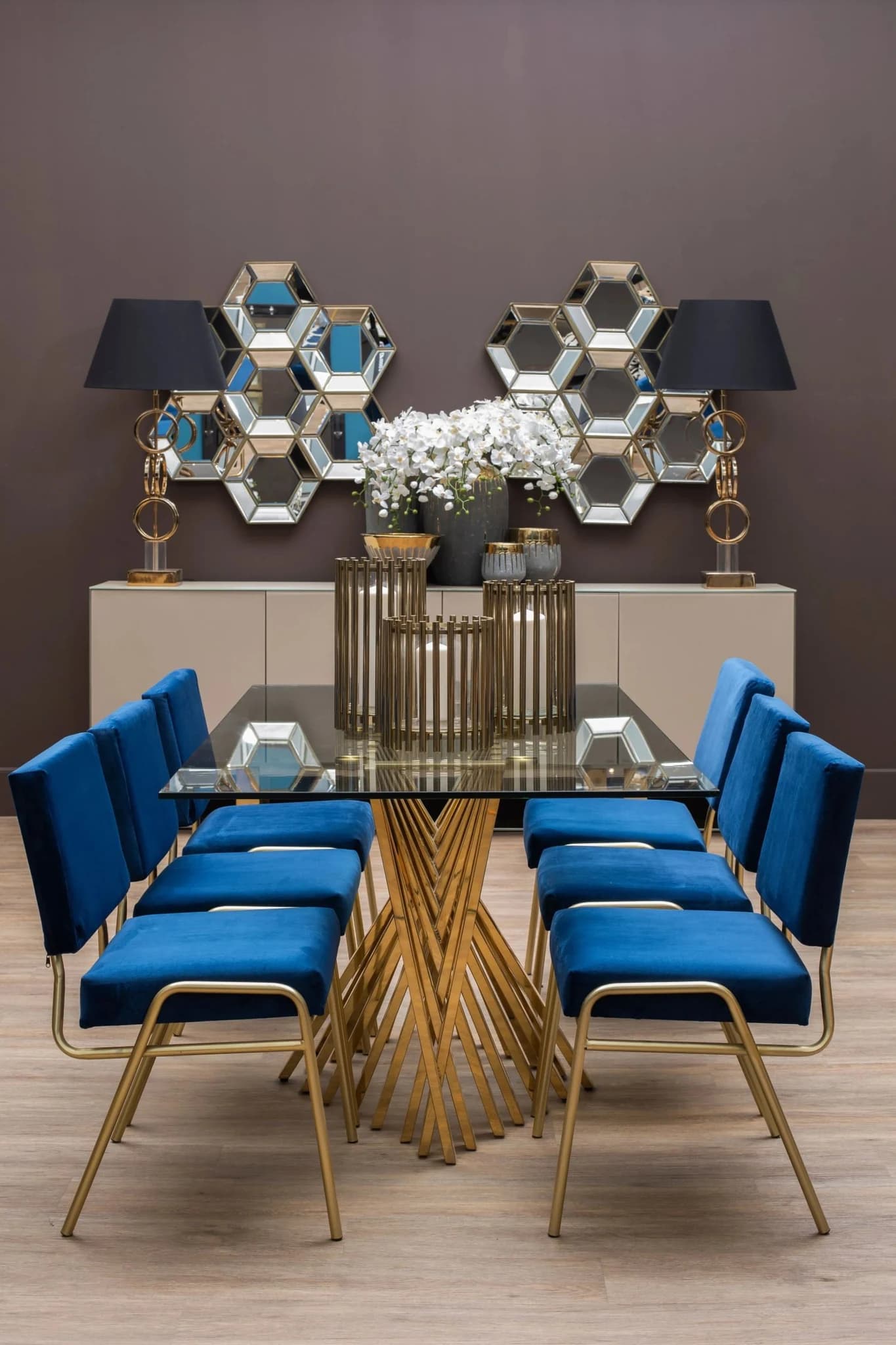 Arezzo Glass Top Dining Table With Gold Polished Frame - Tables, photo 3 of 8