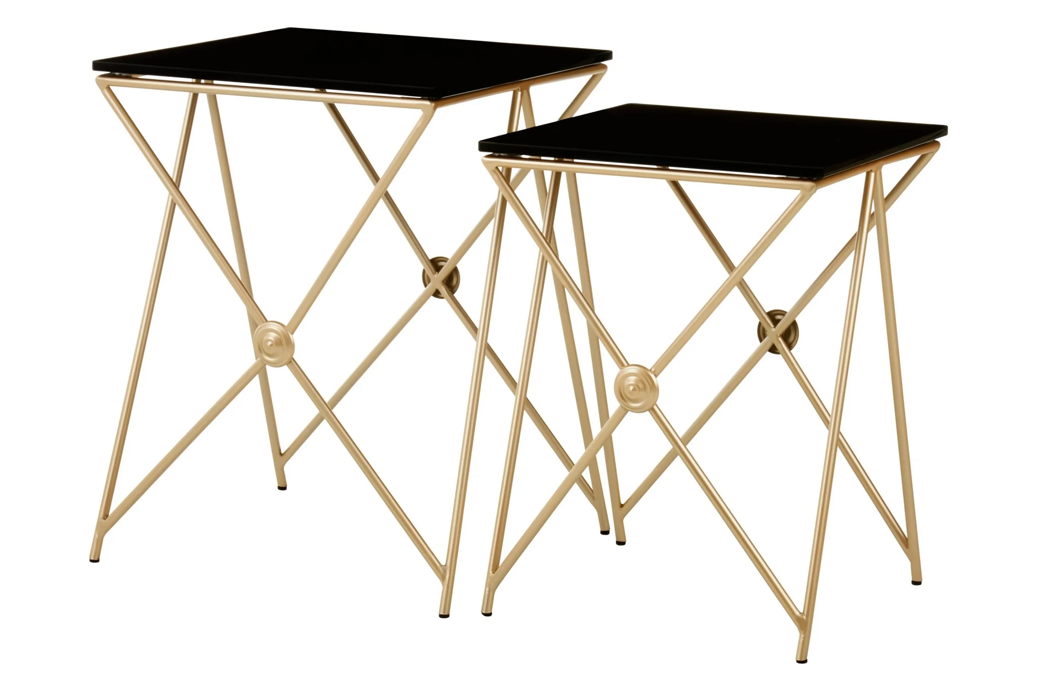 Monroe Black Glass and Gold Finish Set of 2 Side Tables - Tables, photo 2 of 4