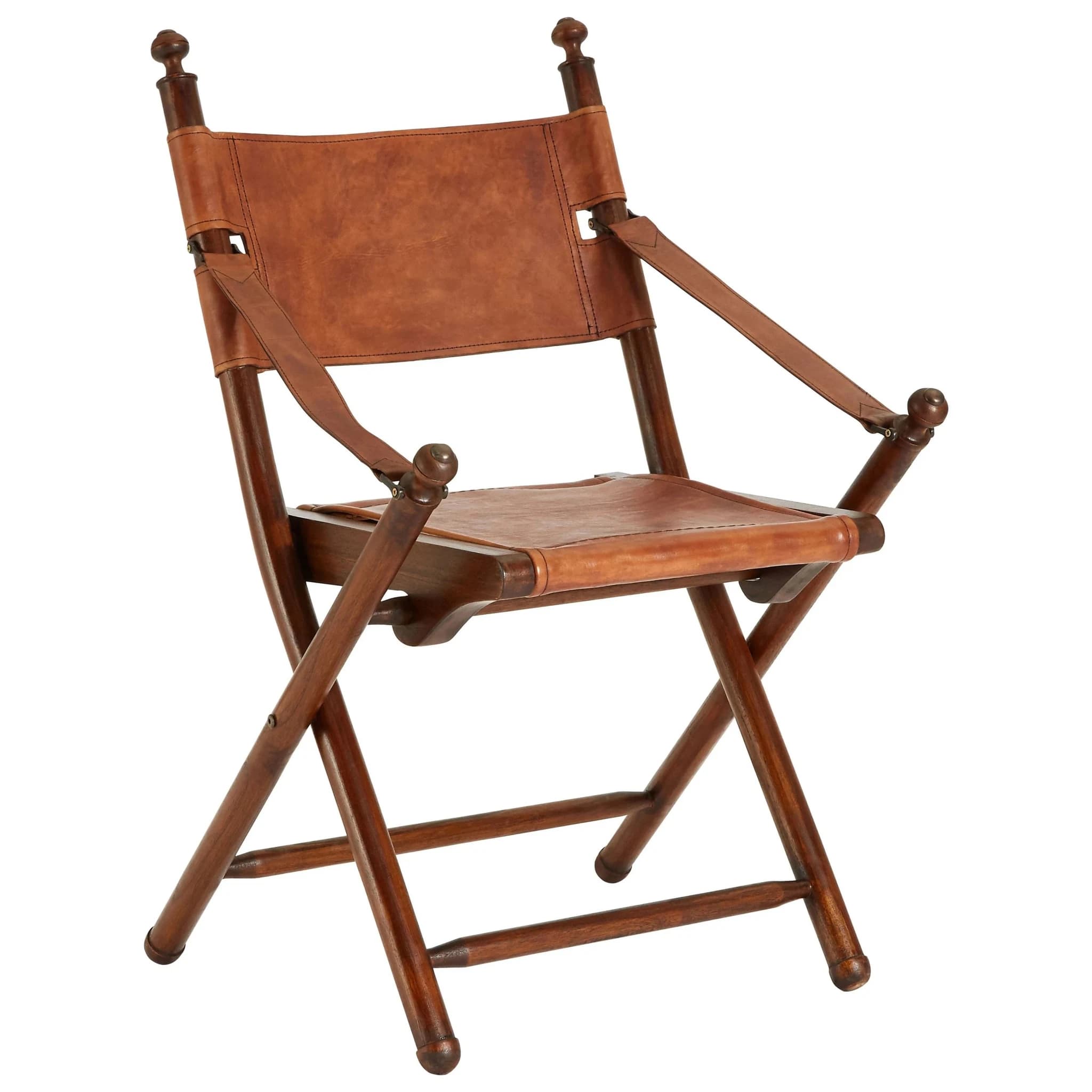 Inca Brown Leather Folding Chair - Seating, photo 4 of 6