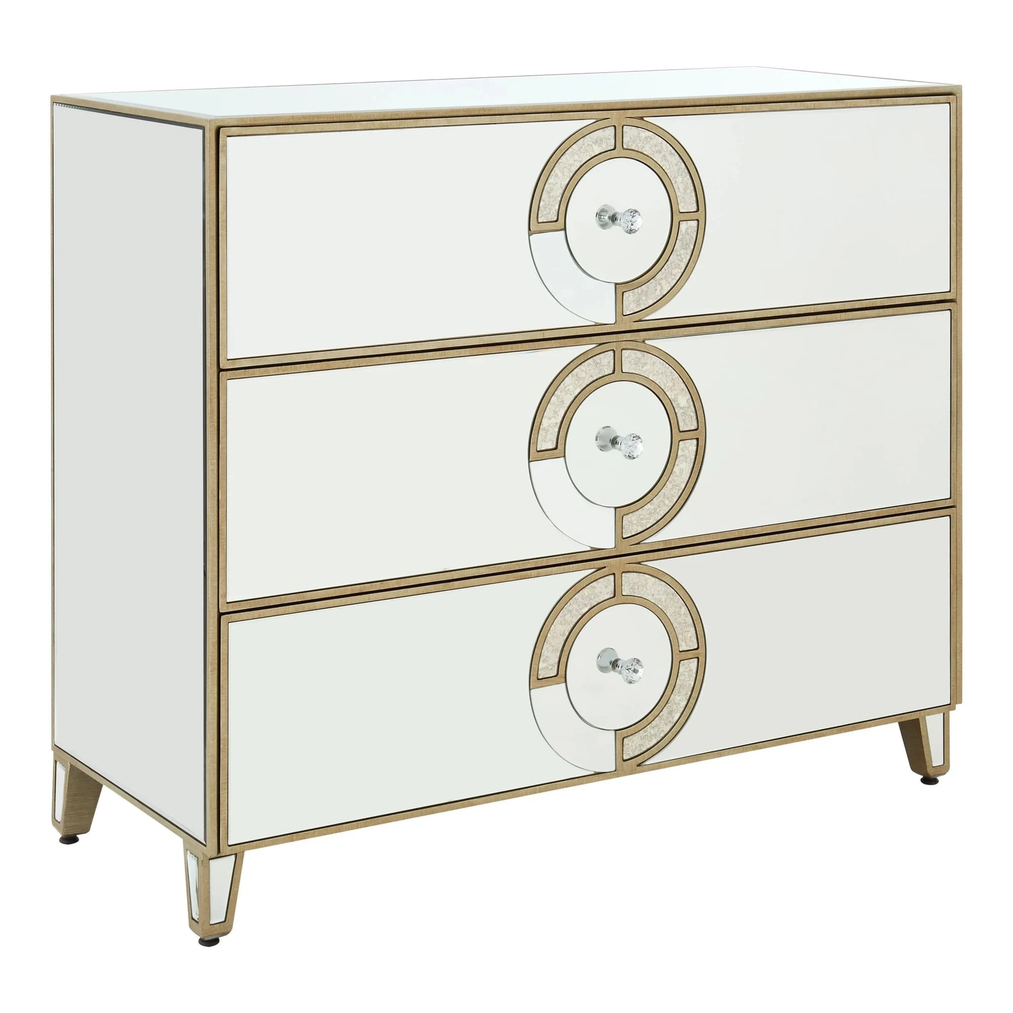 Knightsbridge Champagne Gold and Mirrored Chest of 3 Drawers - Furniture, photo 4 of 7