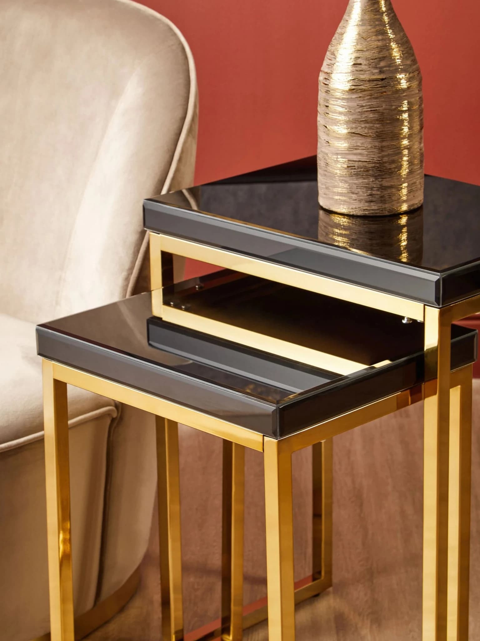 Kensington Townhouse Black Mirror and Gold Set Of 2 Nesting Tables - Tables, photo 3 of 8