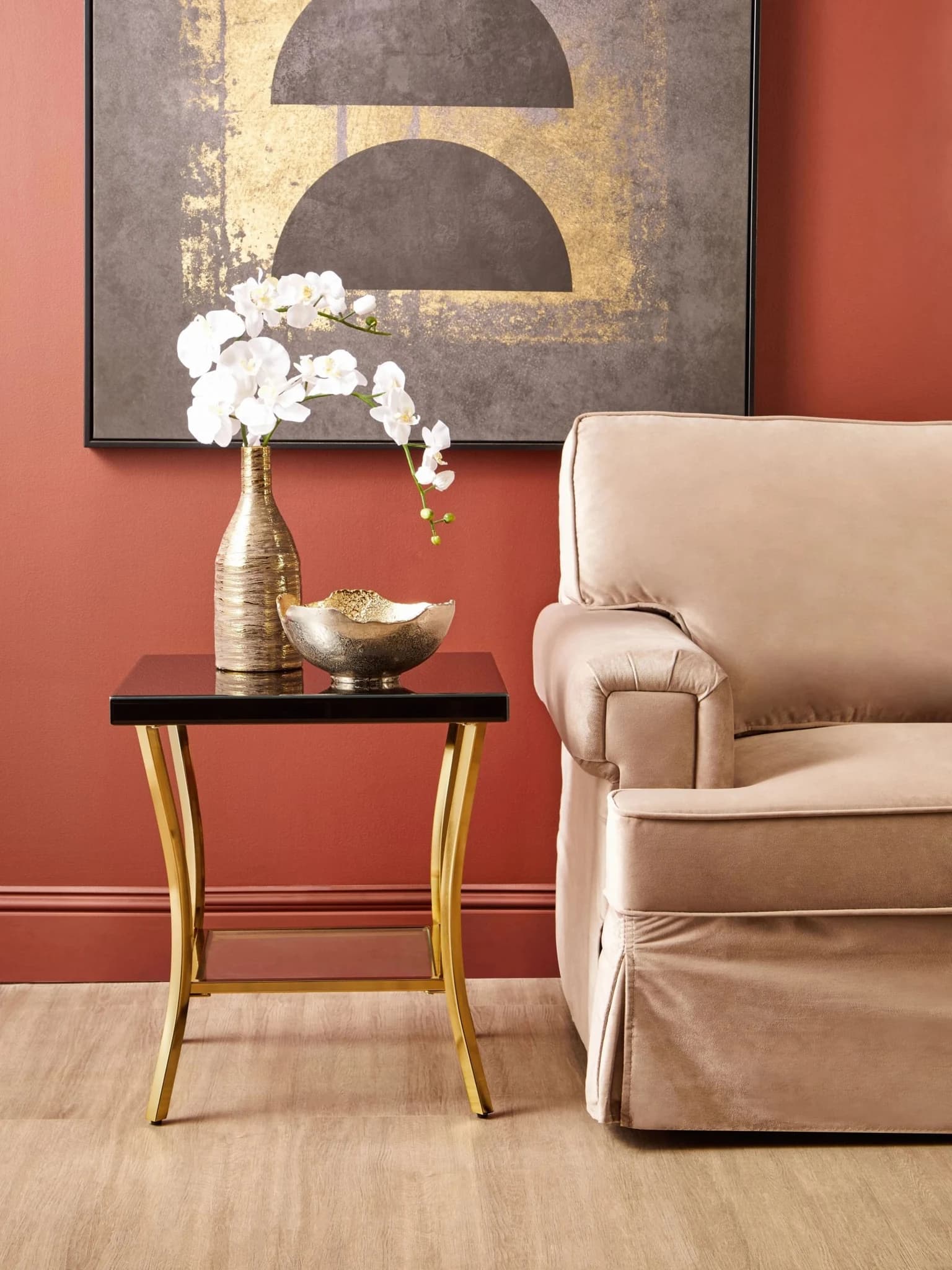 Kensington Townhouse Black Mirror Side Table with Gold Legs - Tables, photo 4 of 7