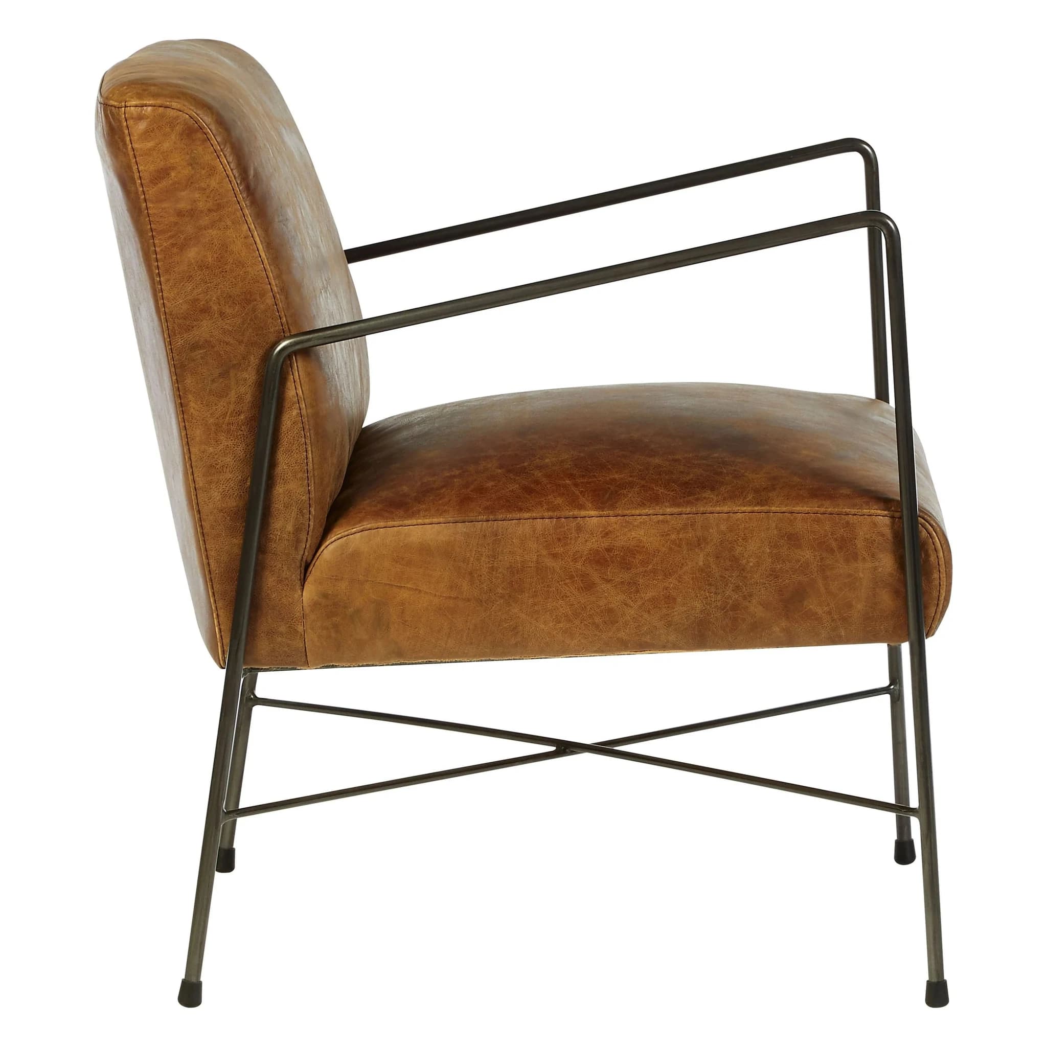 Hoxton Light Brown Leather Lounge Chair with Slim Metal Frame - Seating, photo 3 of 6