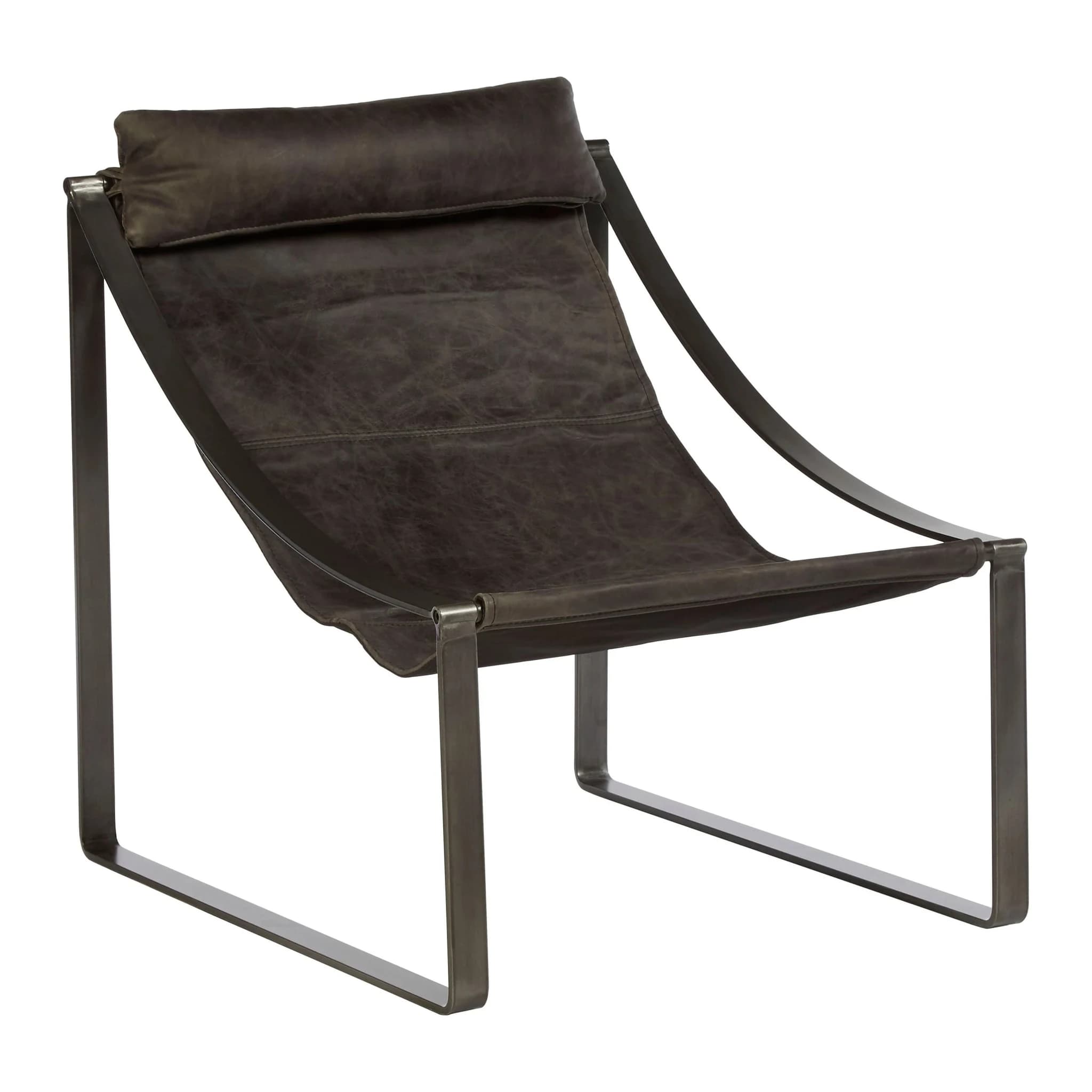 Hoxton Antique Black Leather Sling Chair - Seating, photo 4 of 6