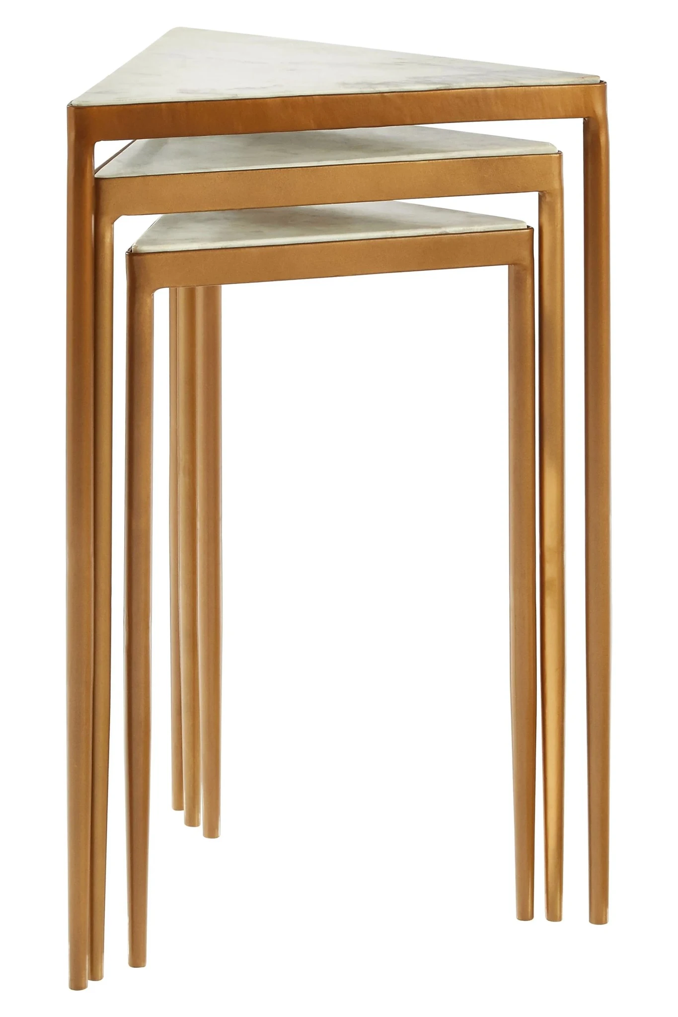 Shalimar White Marble and Gold Finish Set of 3 Triangle Nesting Tables - Tables, photo 6 of 8