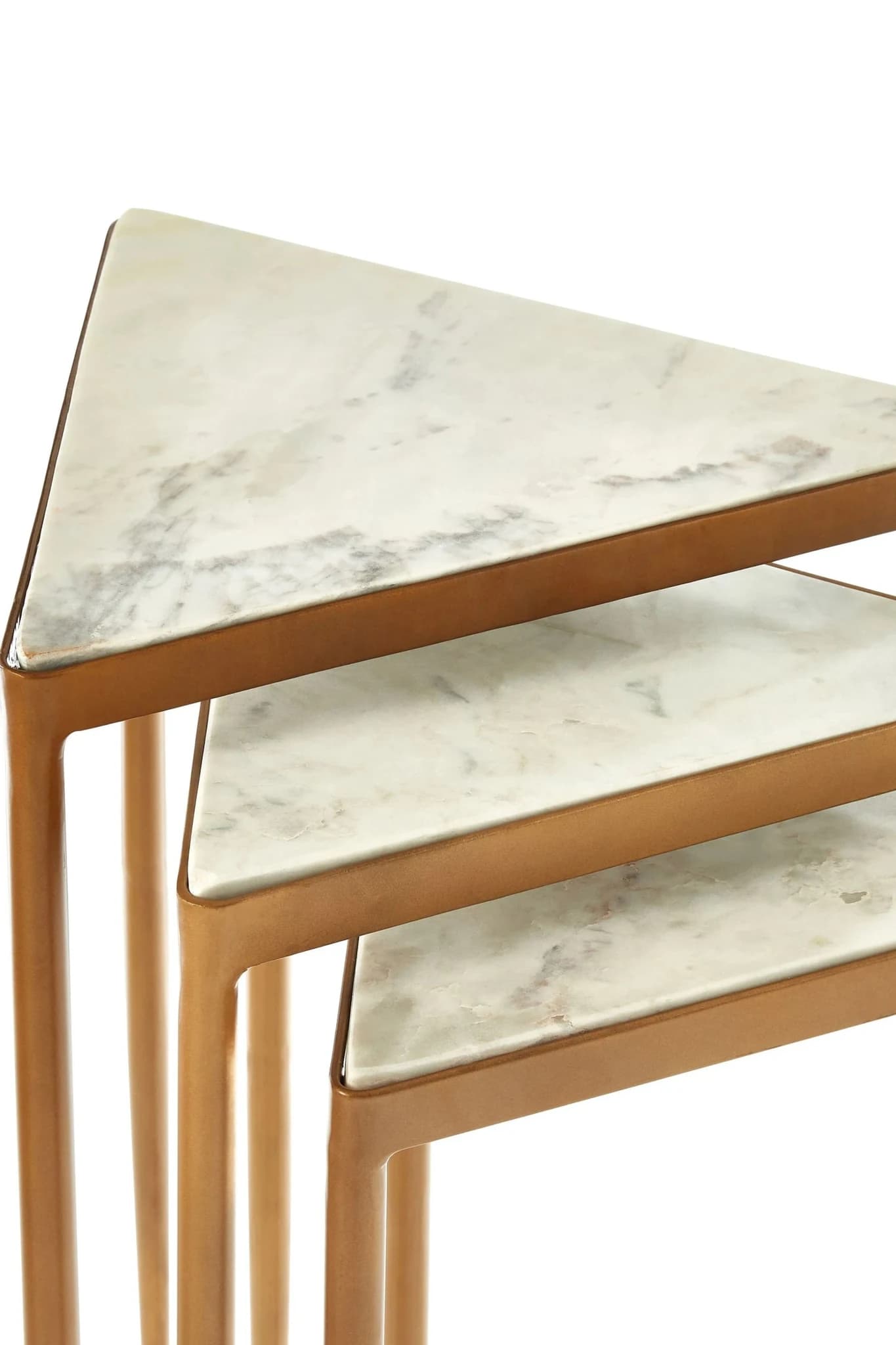 Shalimar White Marble and Gold Finish Set of 3 Triangle Nesting Tables - Tables, photo 8 of 8