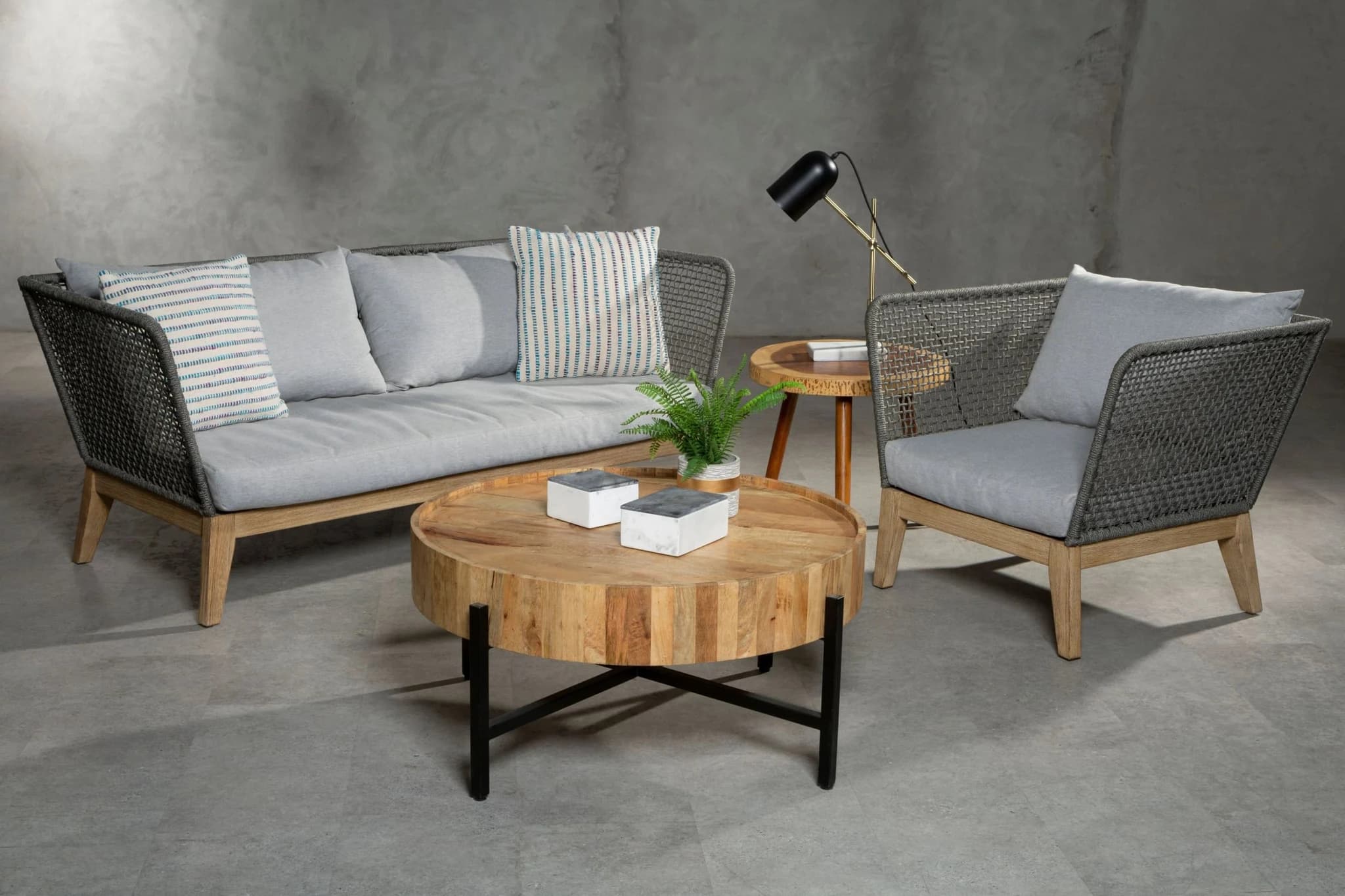 Opus 3 Seat Rope Woven Sofa with Grey Cushions - Seating, photo 2 of 8