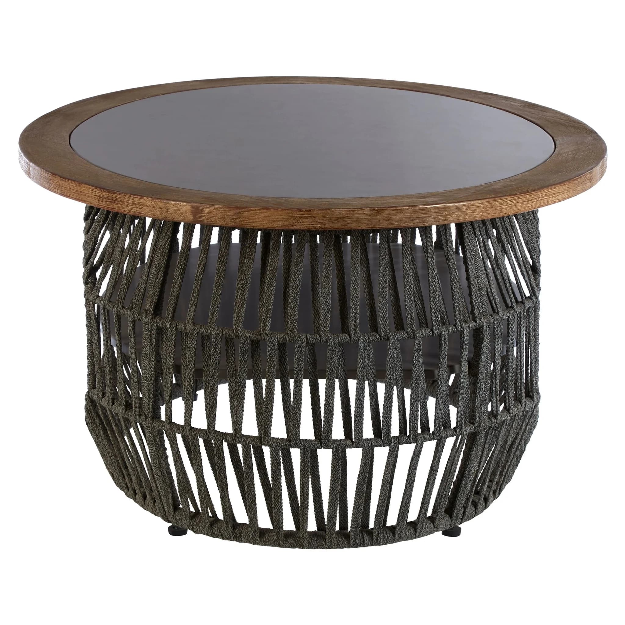Opus Grey Woven Rope and Stone Round Coffee Table - Tables, photo 2 of 5