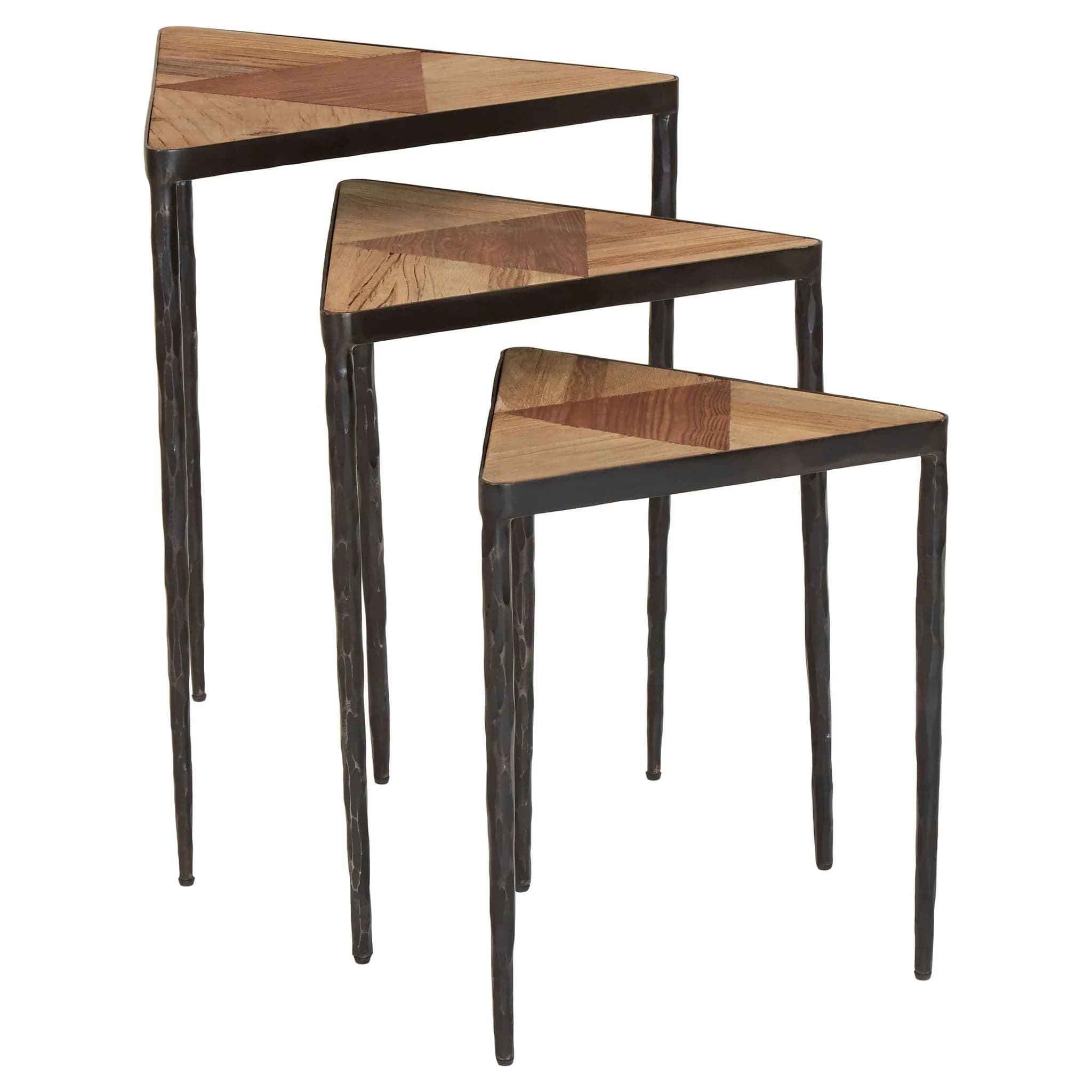 Elmo Elm Wood Set Of 3 Triangular Nesting Tables - Tables, photo 2 of 4