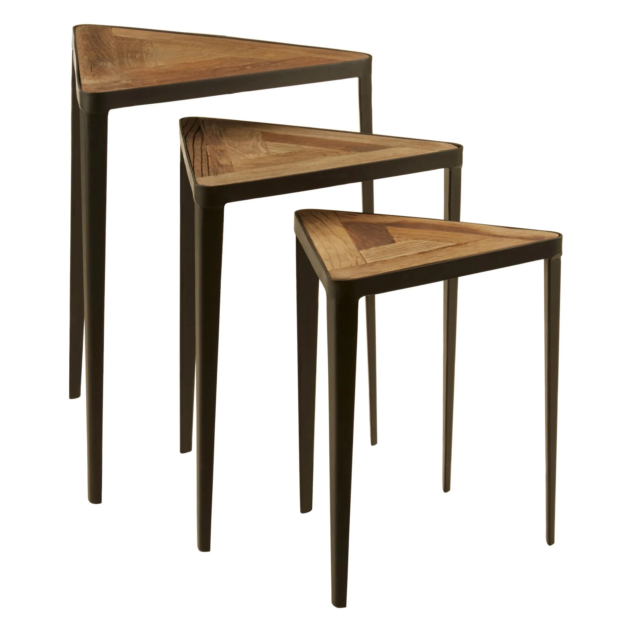 Elmo Elm Wood and Iron Set Of 3 Triangular Tables - Tables, photo 2 of 6