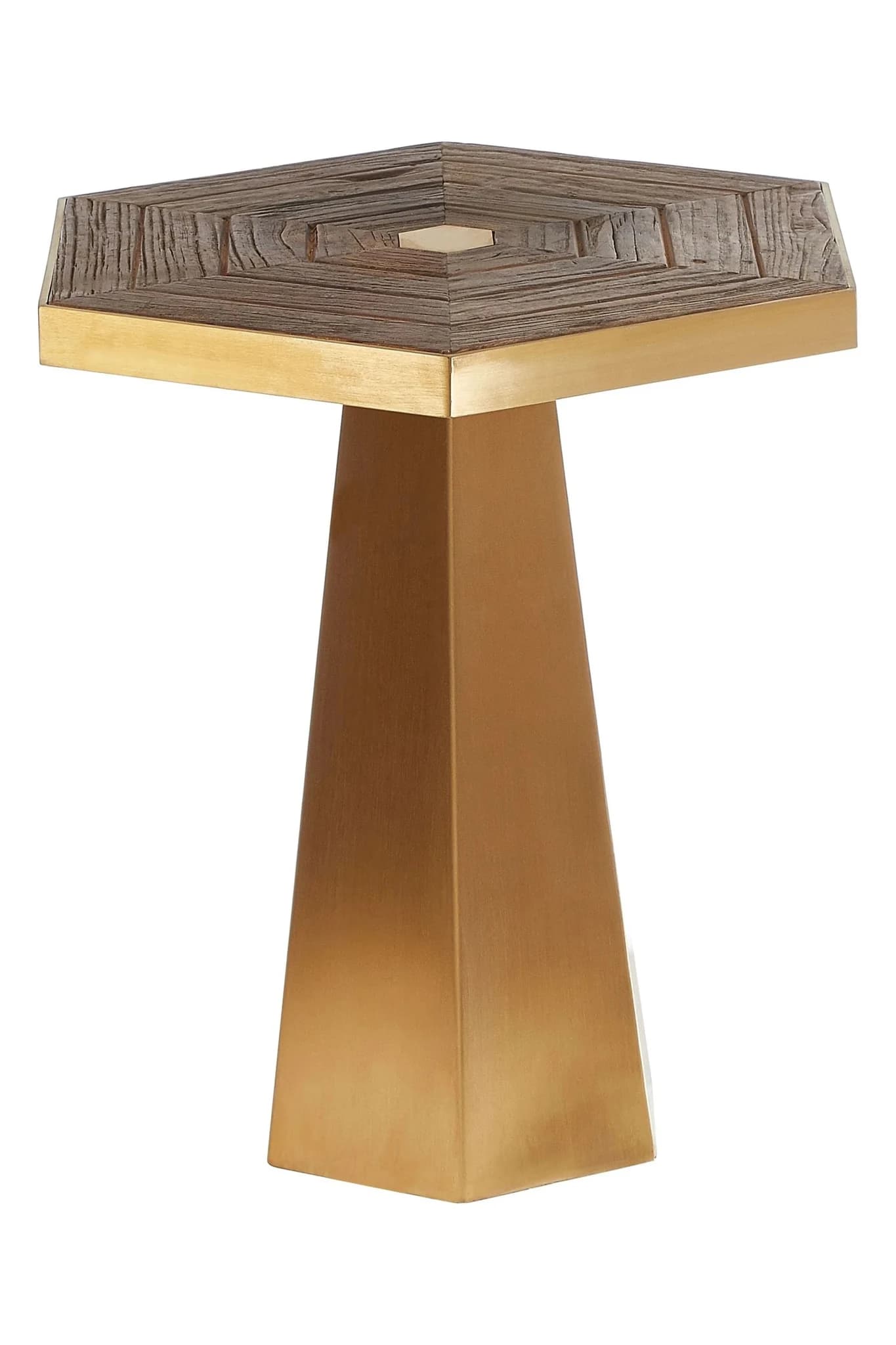 Titan Recycled Elm Wood and Gold Small Hexagon Side Table - Tables, photo 5 of 7