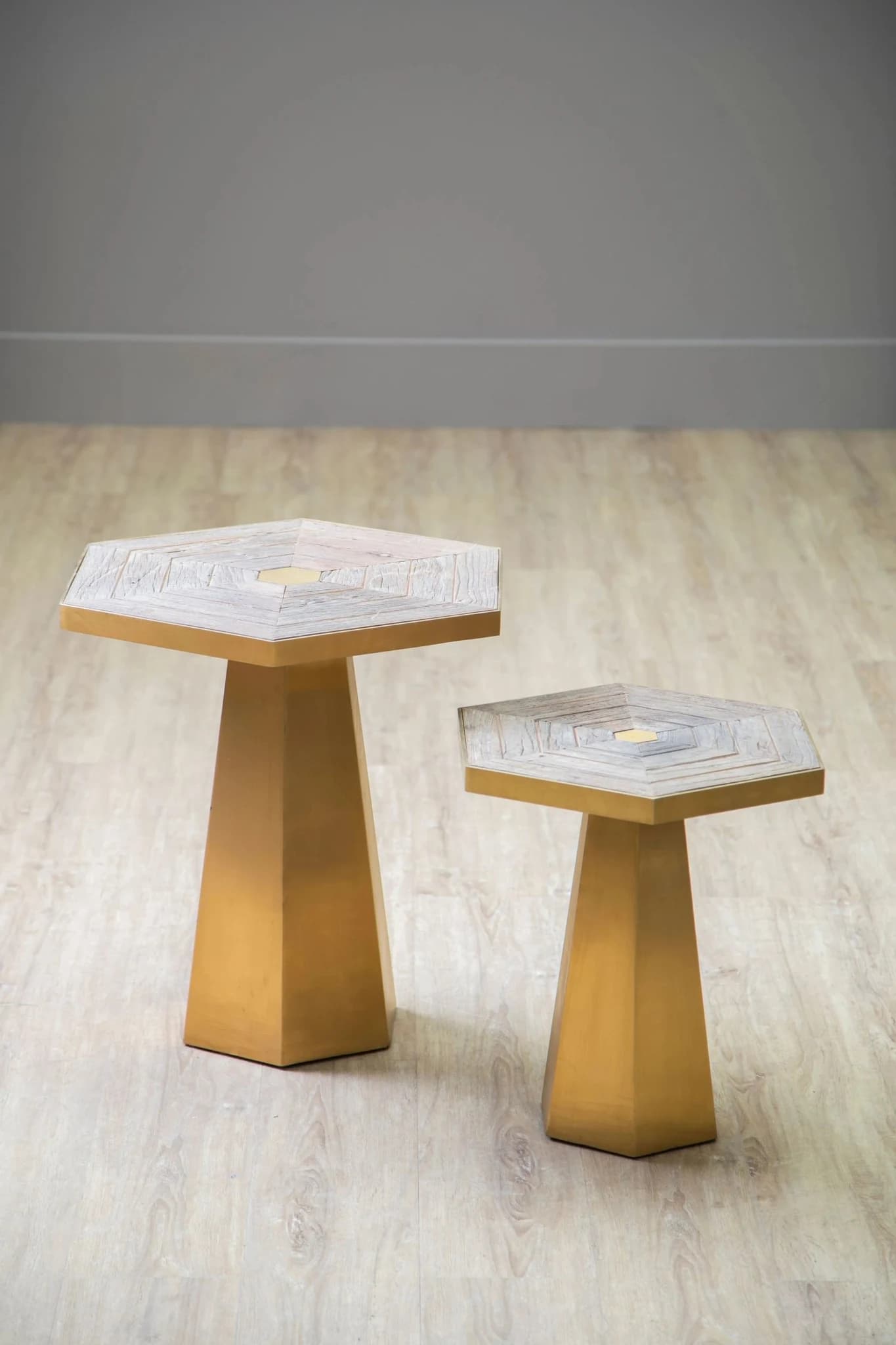 Titan Recycled Elm Wood and Gold Small Hexagon Side Table - Tables, photo 2 of 7