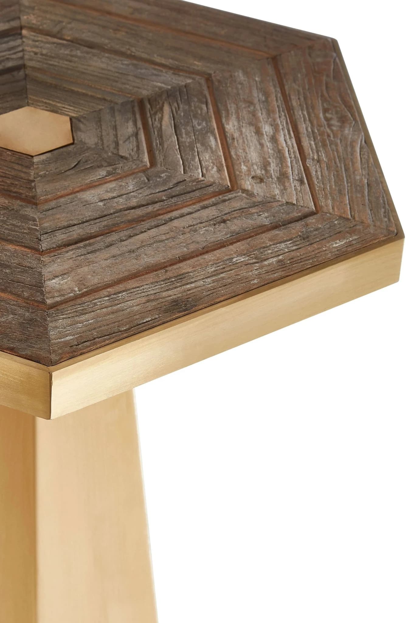 Titan Recycled Elm Wood and Gold Small Hexagon Side Table - Tables, photo 7 of 7