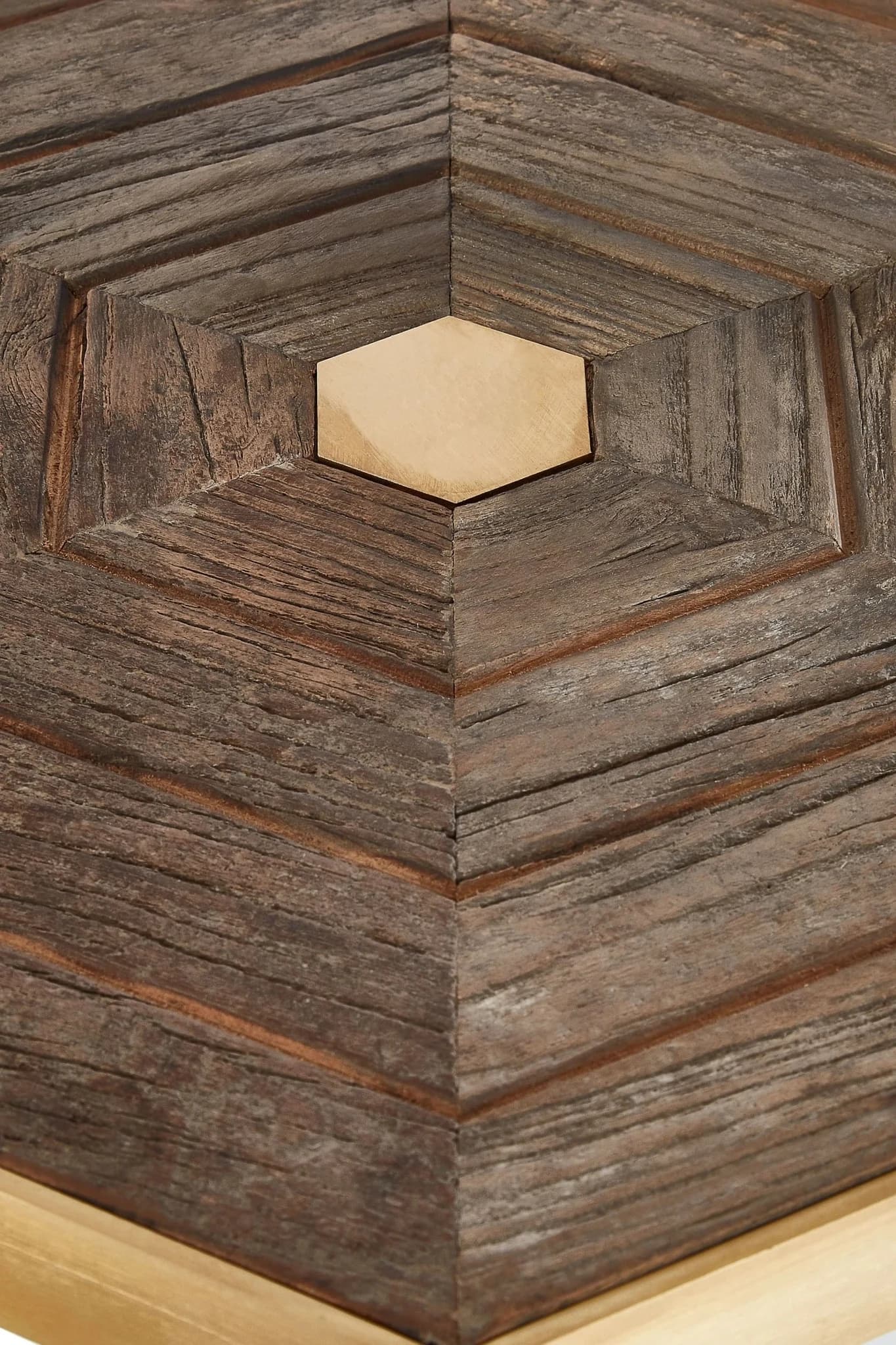 Titan Recycled Elm Wood and Gold Small Hexagon Side Table - Tables, photo 6 of 7