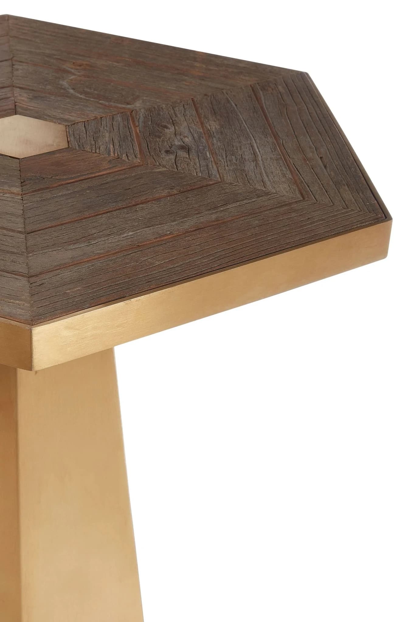 Titan Recycled Elm Wood and Gold Small Hexagon Large Table - Tables, photo 6 of 6