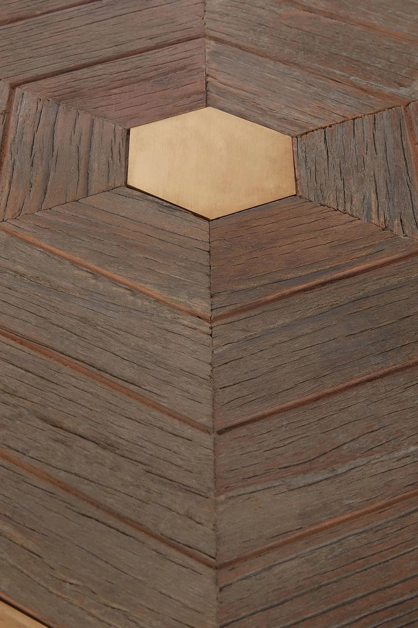 Titan Recycled Elm Wood and Gold Small Hexagon Large Table - Tables, photo 5 of 6