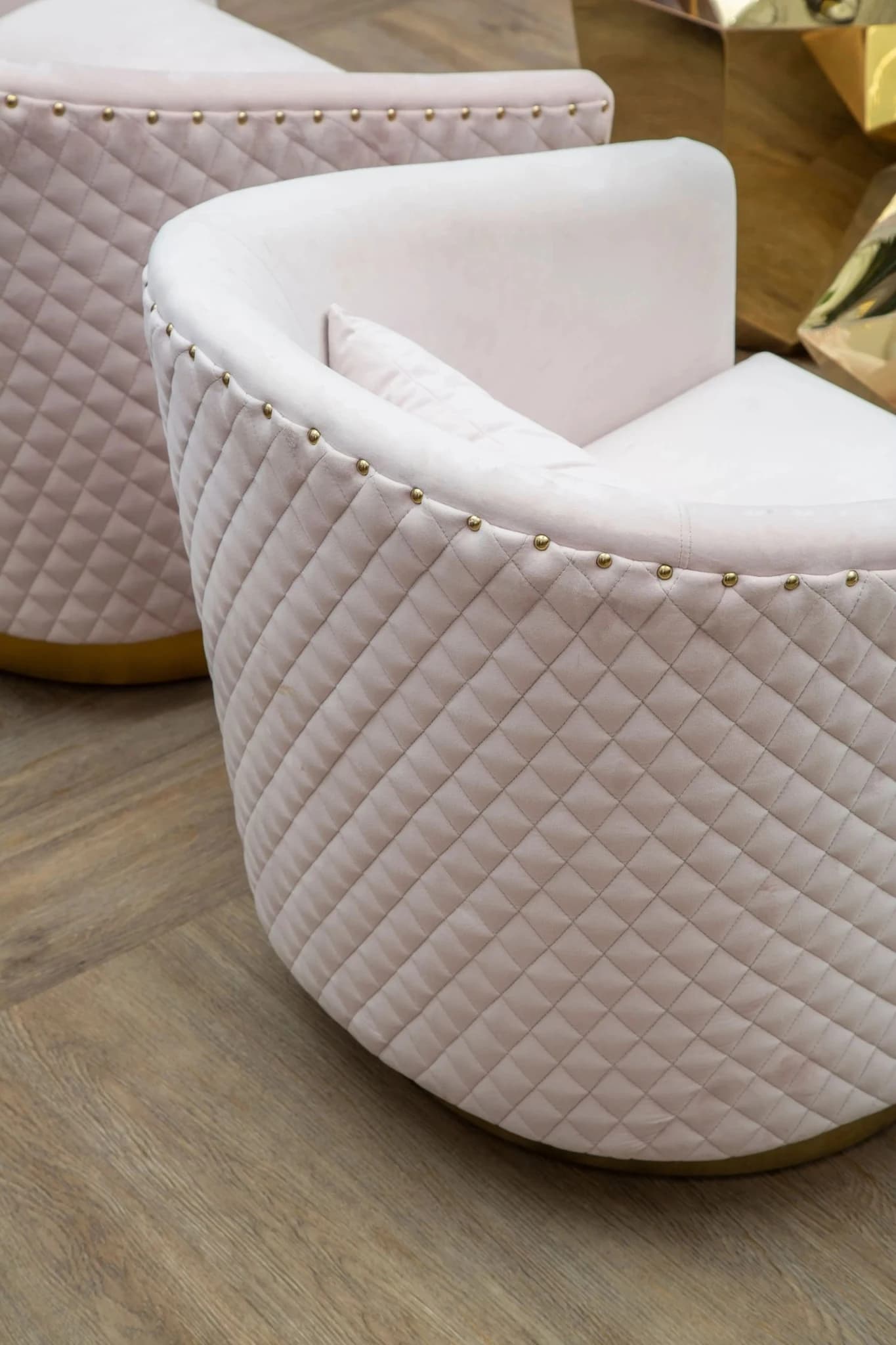 Plazoni Pink Velvet Swivel Chair with Gold Base - Seating, photo 2 of 8