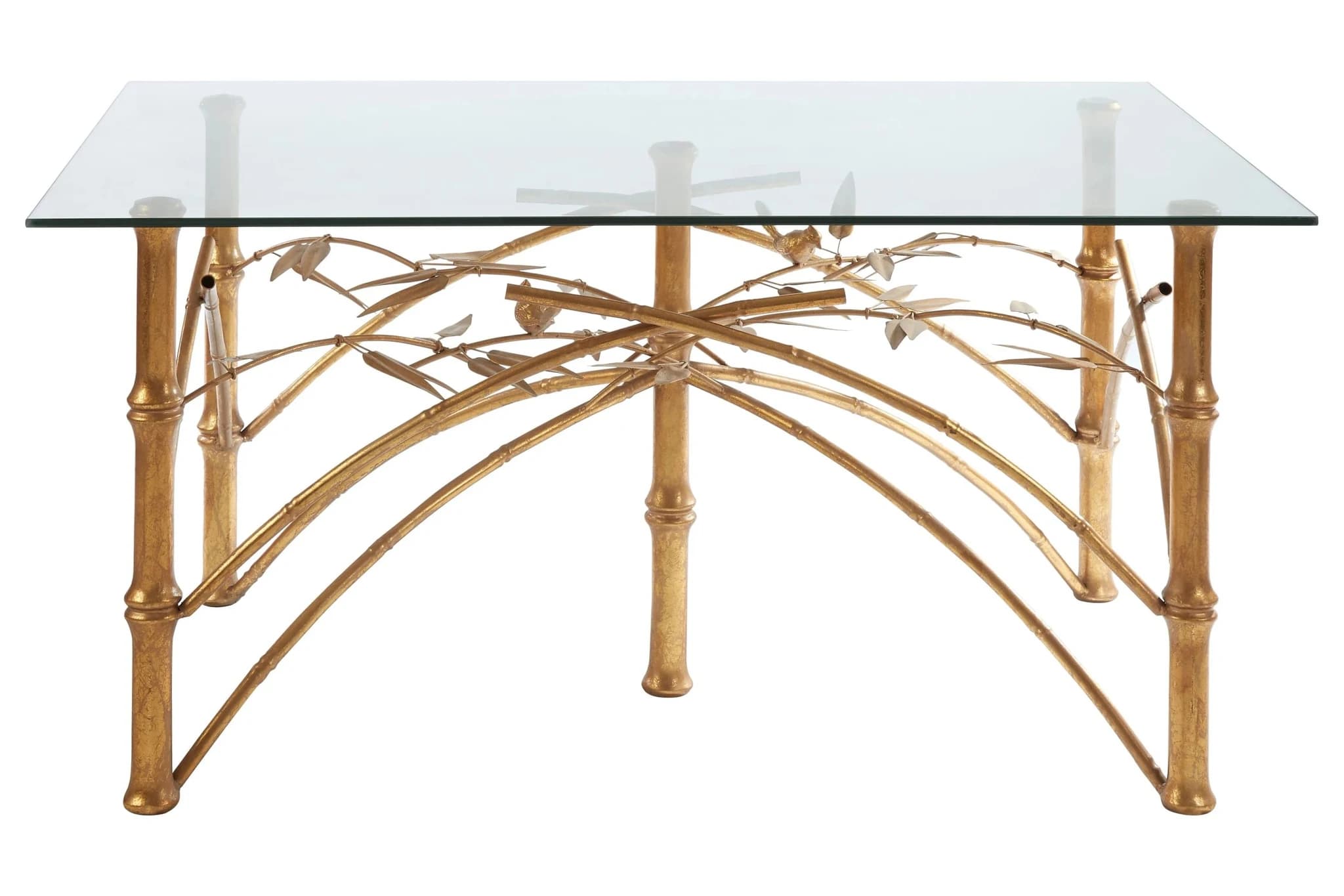 Zariah Glass and Antique Gold Finish Bamboo Design Dining Table - Tables, photo 3 of 5