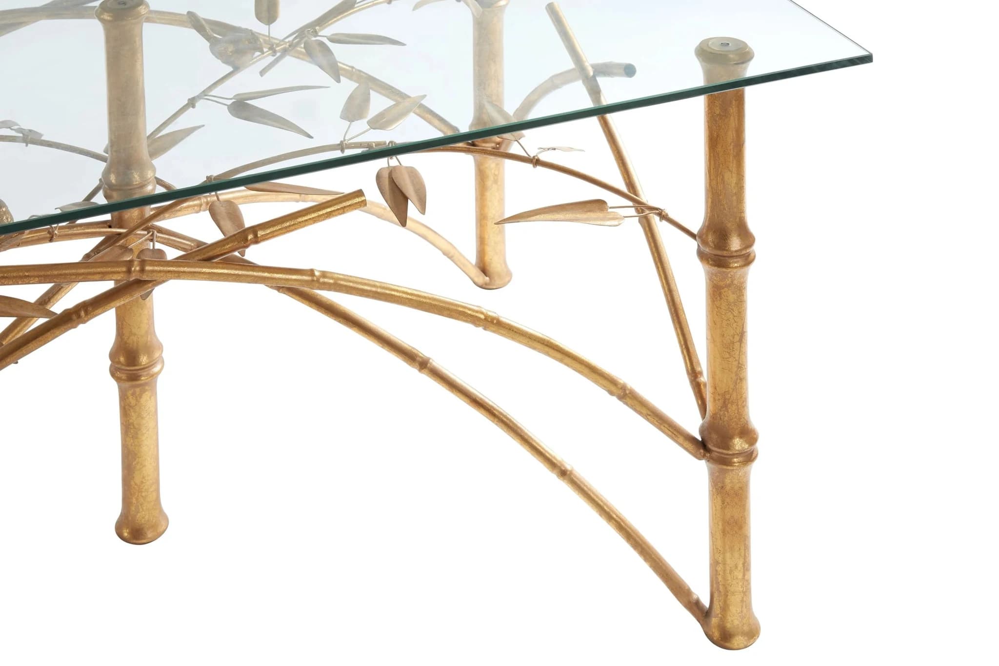 Zariah Glass and Antique Gold Finish Bamboo Design Dining Table - Tables, photo 4 of 5