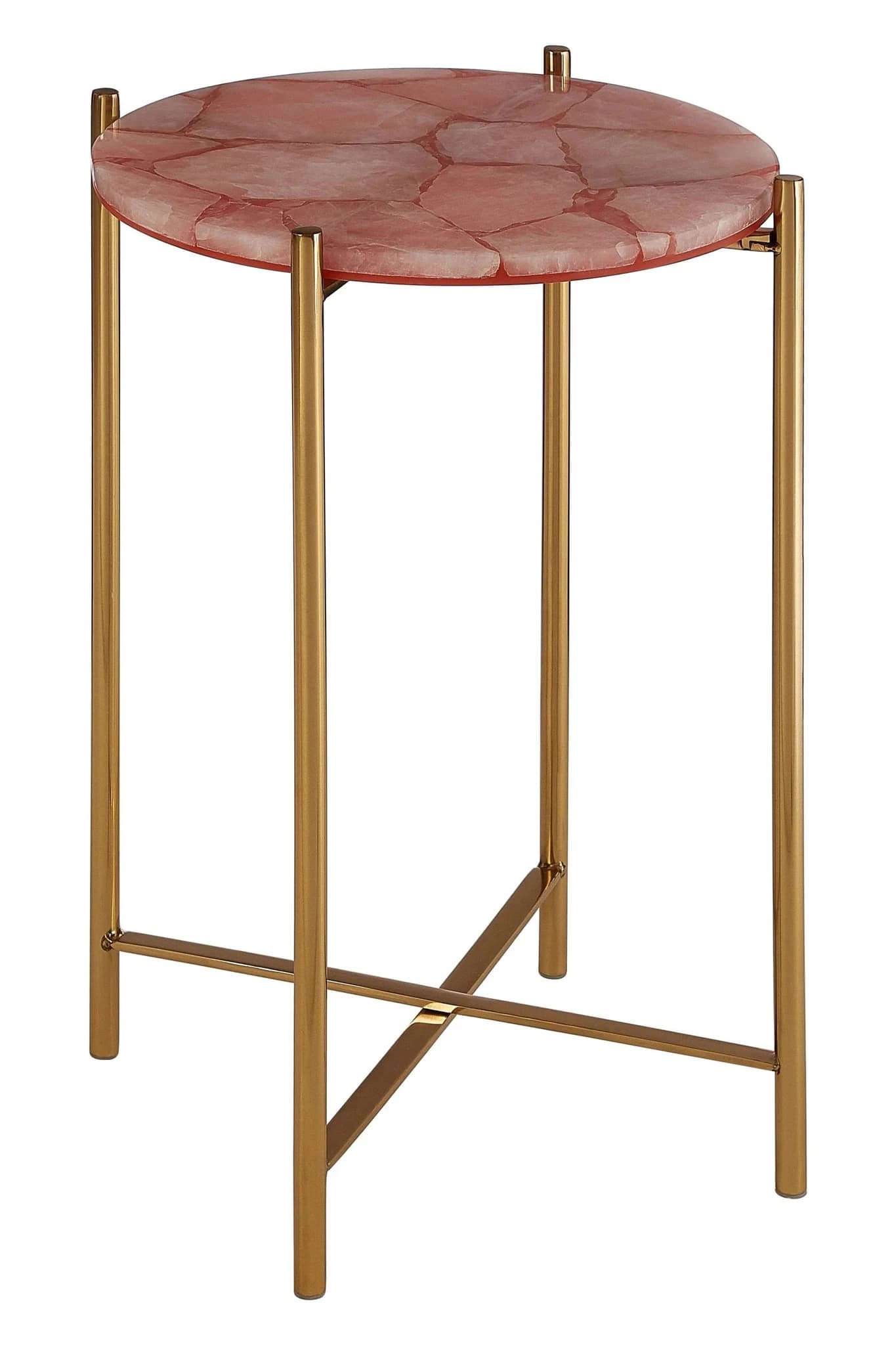 Vita Pink Quartz and Gold Round Side Table - Tables, photo 3 of 4