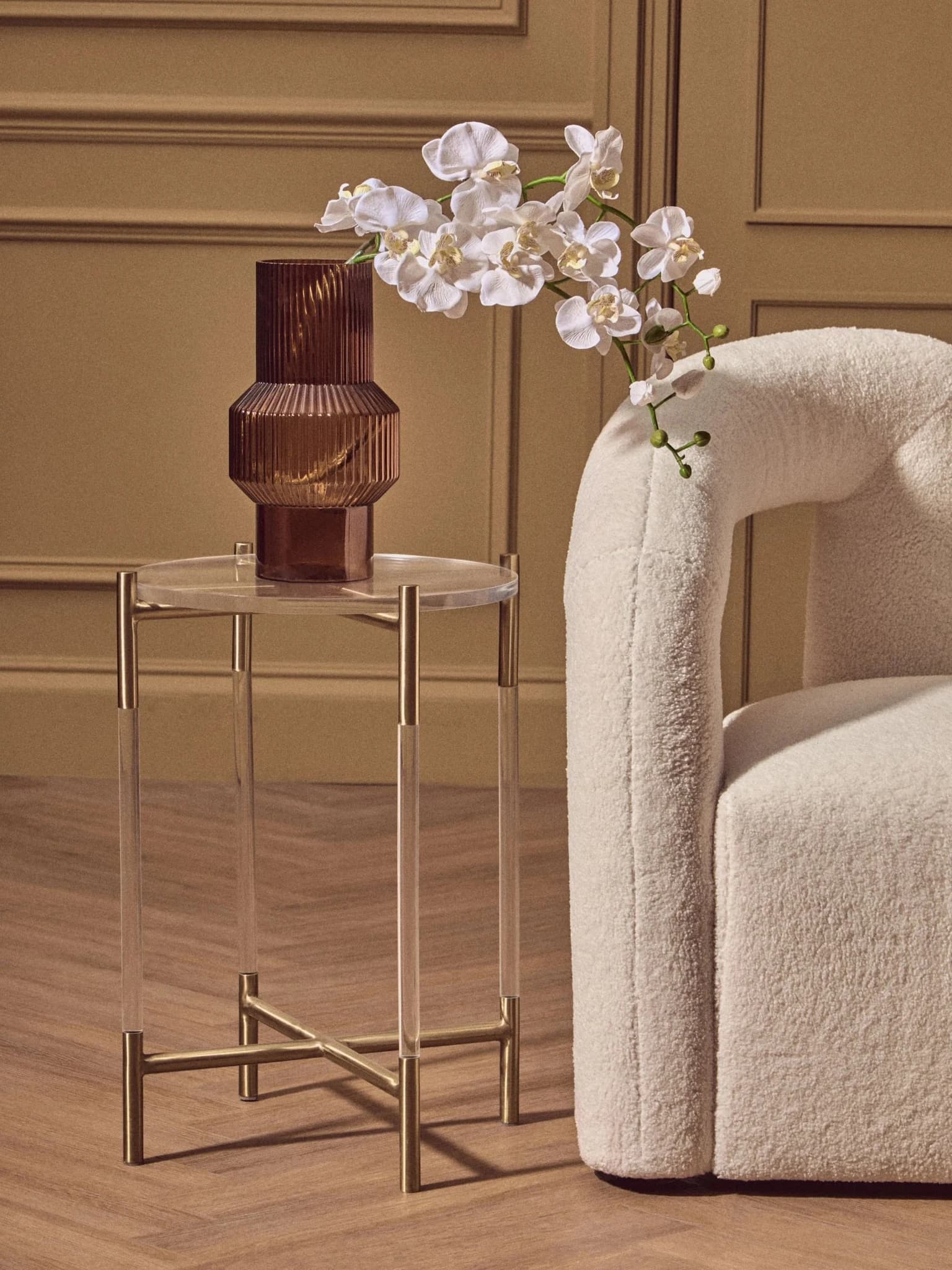 Miley Gold Finish and Acrylic Round Side Table - Tables, photo 5 of 8