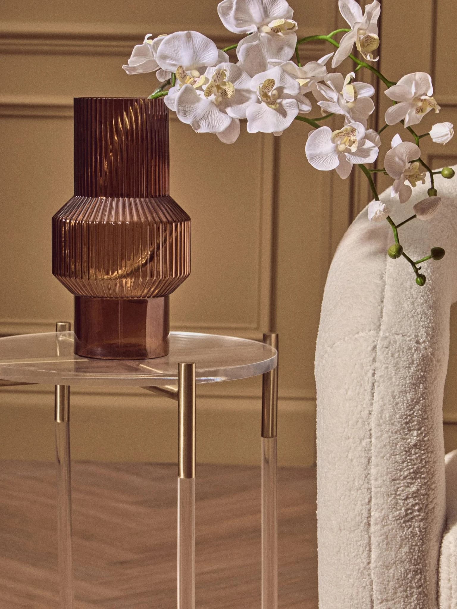 Miley Gold Finish and Acrylic Round Side Table - Tables, photo 4 of 8
