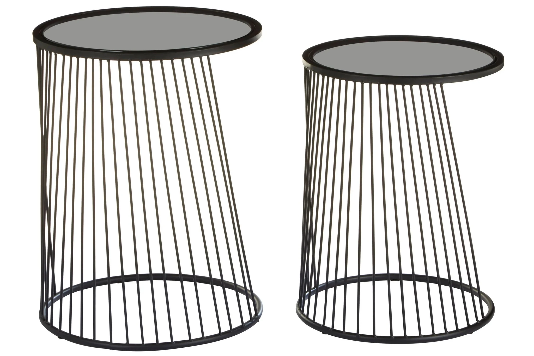 Trento Black Set of 2 Round Side Tables with Glass Tops - Tables, photo 6 of 8