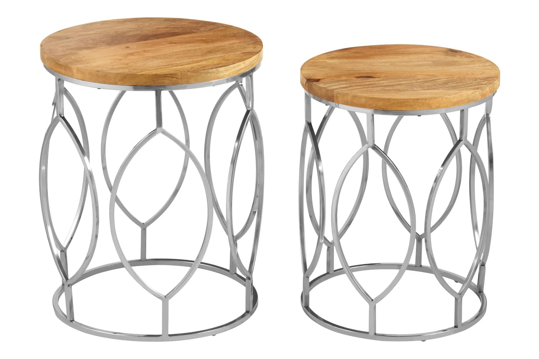 Agra Set Of 2 Mango Wood and Metal Base Side Tables - Tables, photo 4 of 6