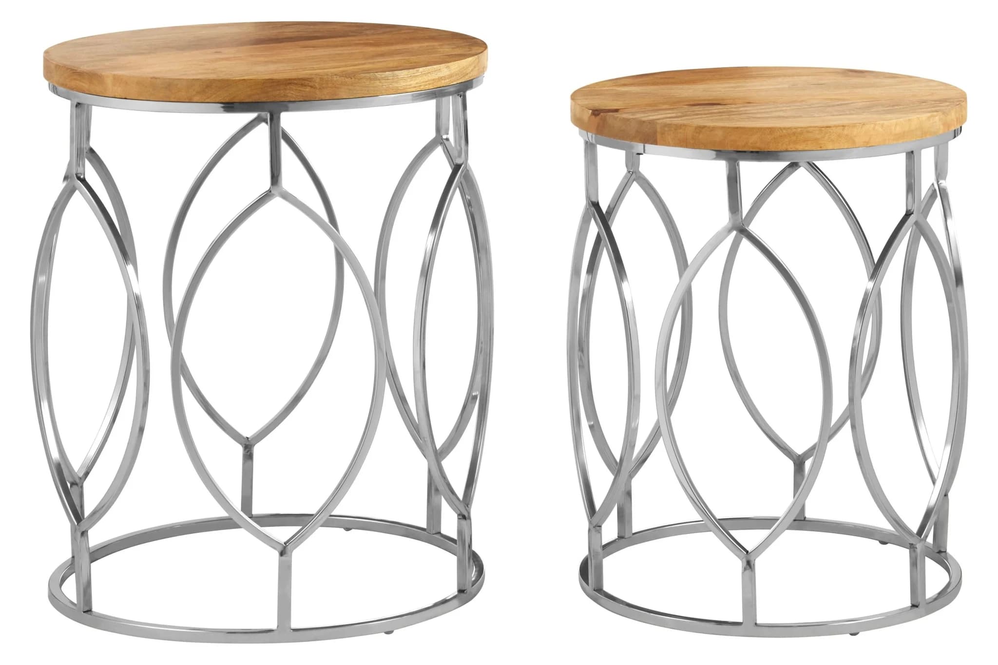 Agra Set Of 2 Mango Wood and Metal Base Side Tables - Tables, photo 3 of 6